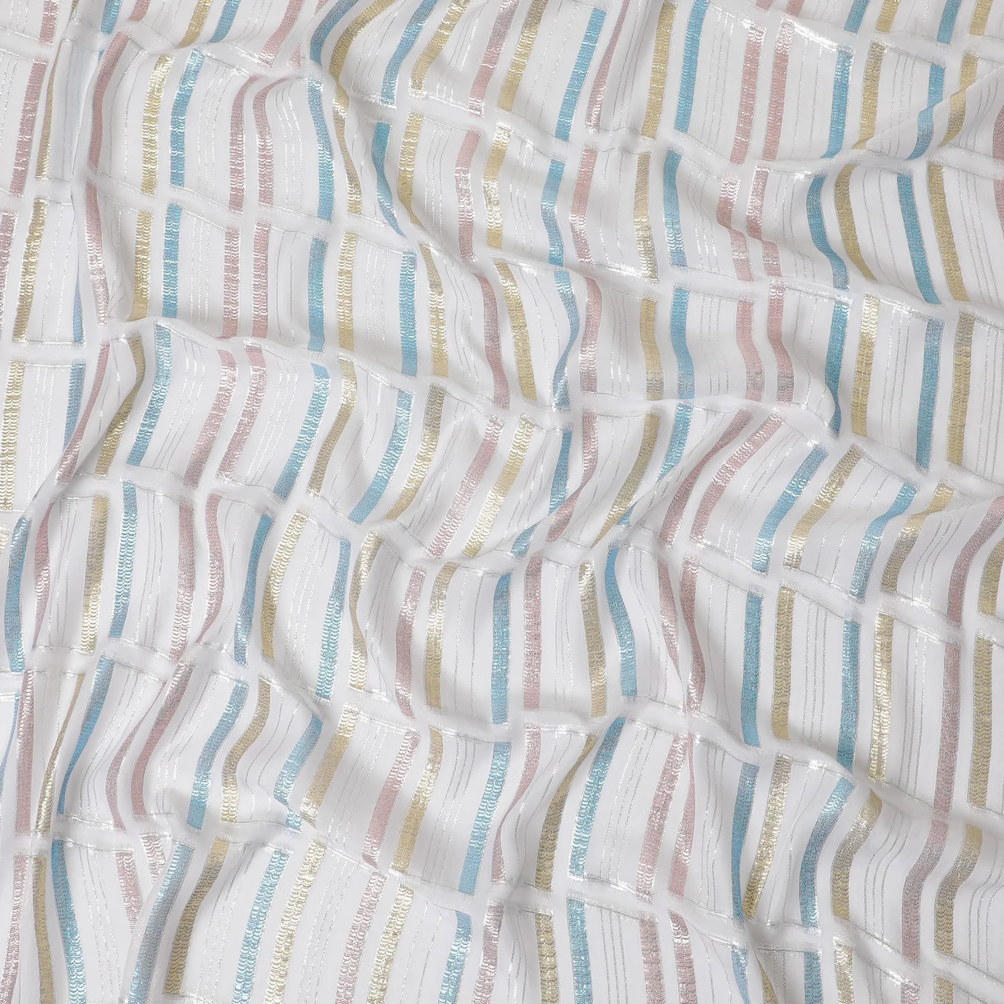 Off white Premium pure silk chiffon fabric with multicolor metallic lurex in abstract design-D13845