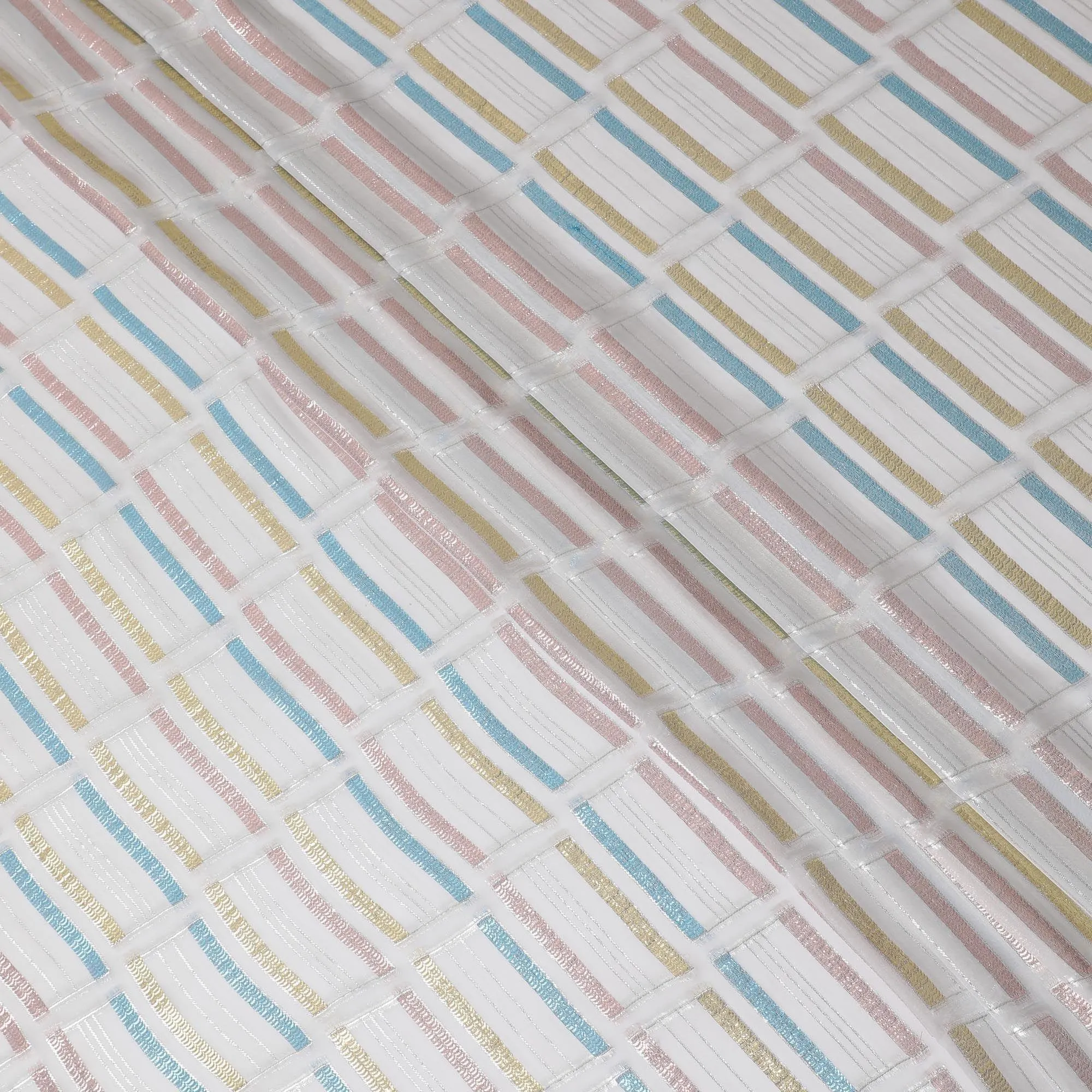Off white Premium pure silk chiffon fabric with multicolor metallic lurex in abstract design-D13845