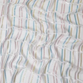 Off white Premium pure silk chiffon fabric with multicolor metallic lurex in abstract design-D13845
