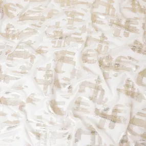 Off white pure silk chiffon fabric with gold  metallic lurex in fancy design-D7464