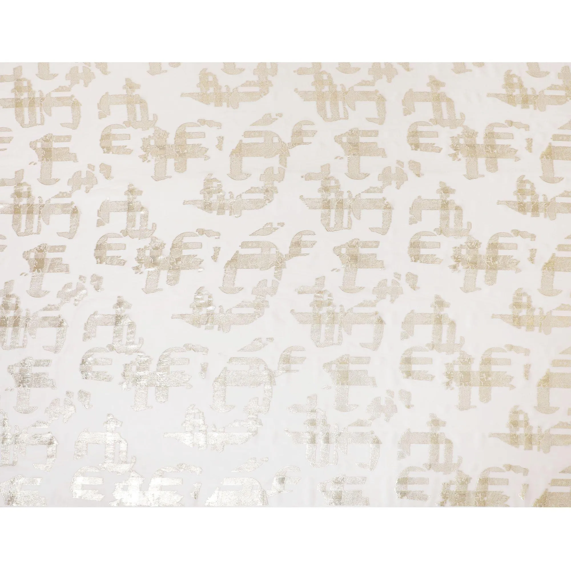 Off white pure silk chiffon fabric with gold  metallic lurex in fancy design-D7464