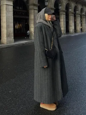 Oversized chic long pinstripe trench coat long coat fall autumn coat