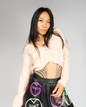 Peach pink '80s cropped wool buttoned cardigan