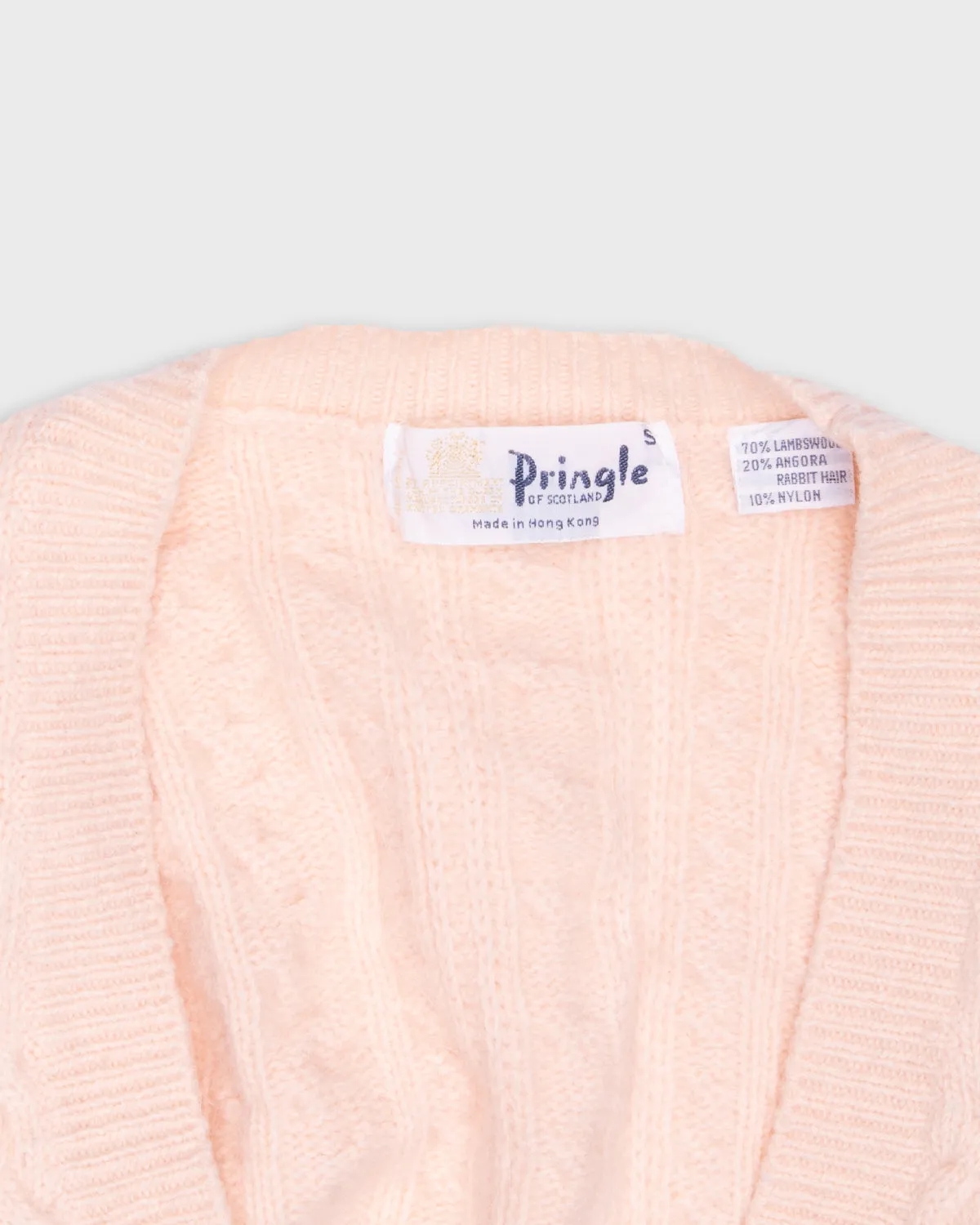 Peach pink '80s cropped wool buttoned cardigan