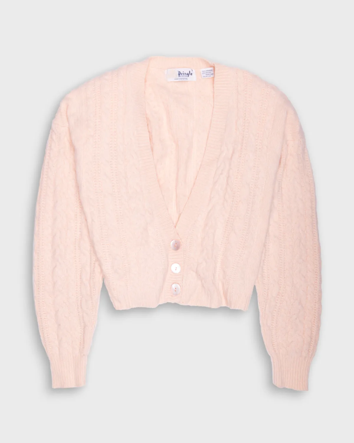 Peach pink '80s cropped wool buttoned cardigan