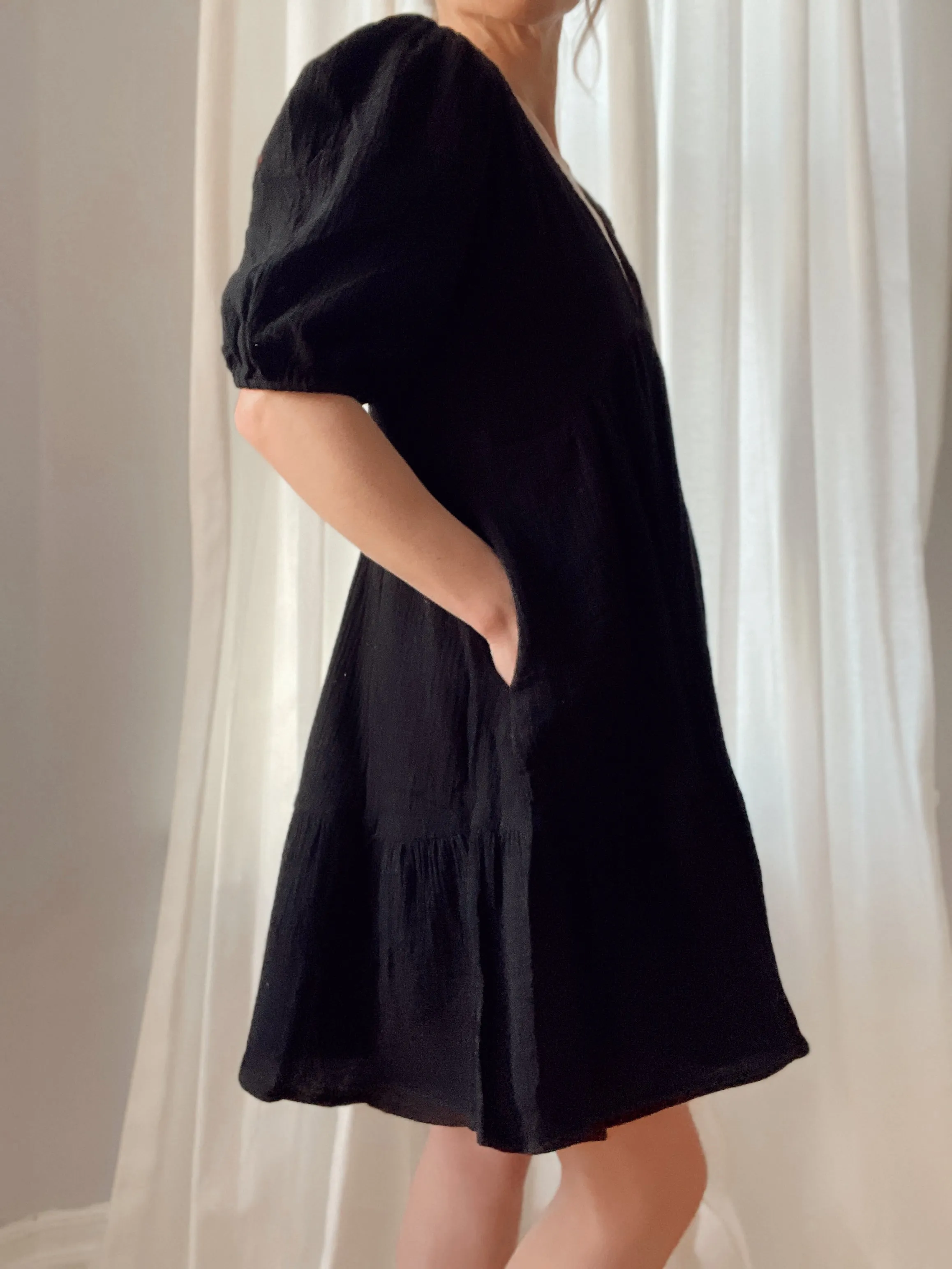 Penny Tiered Mini Black Dress