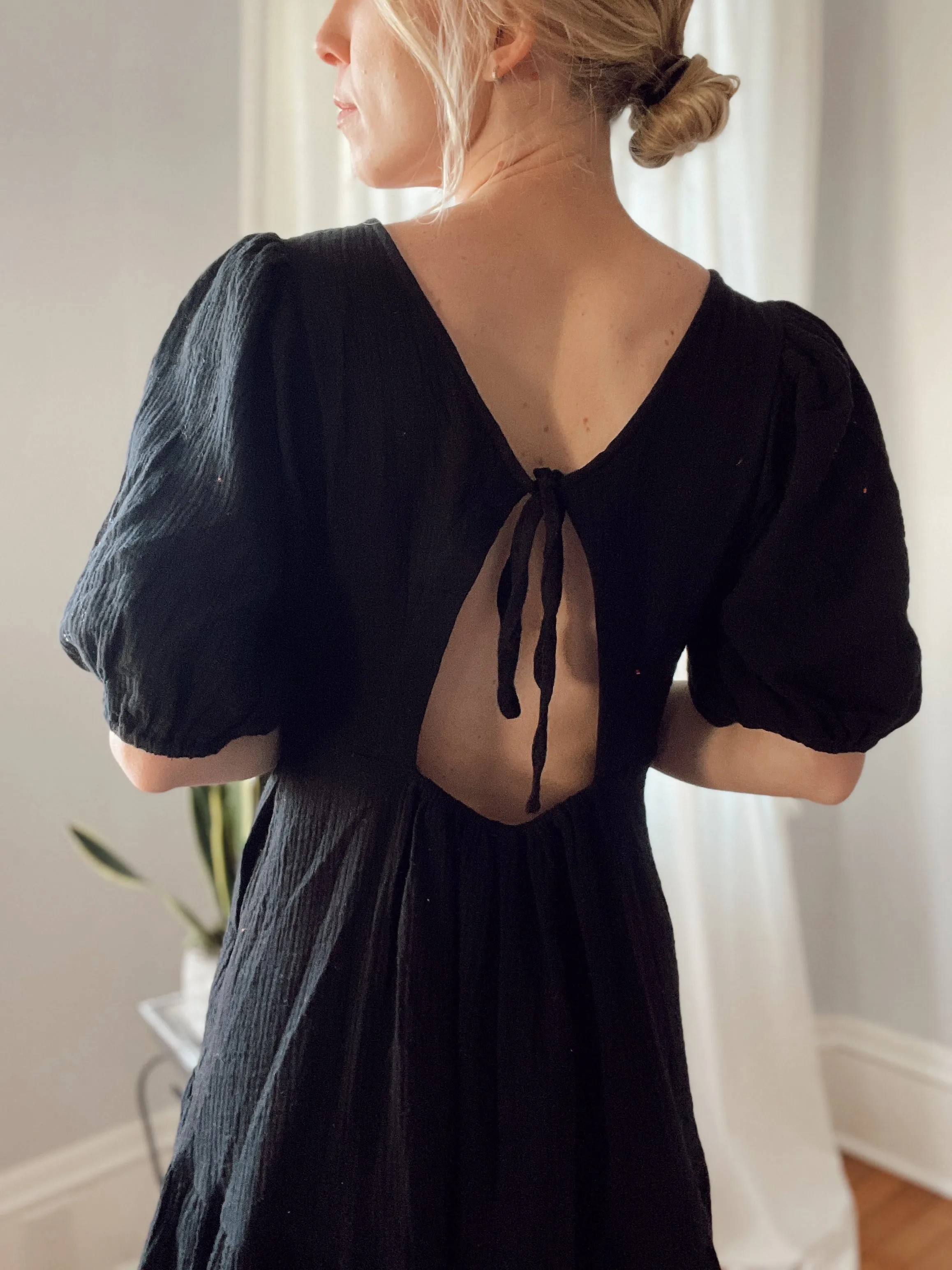 Penny Tiered Mini Black Dress