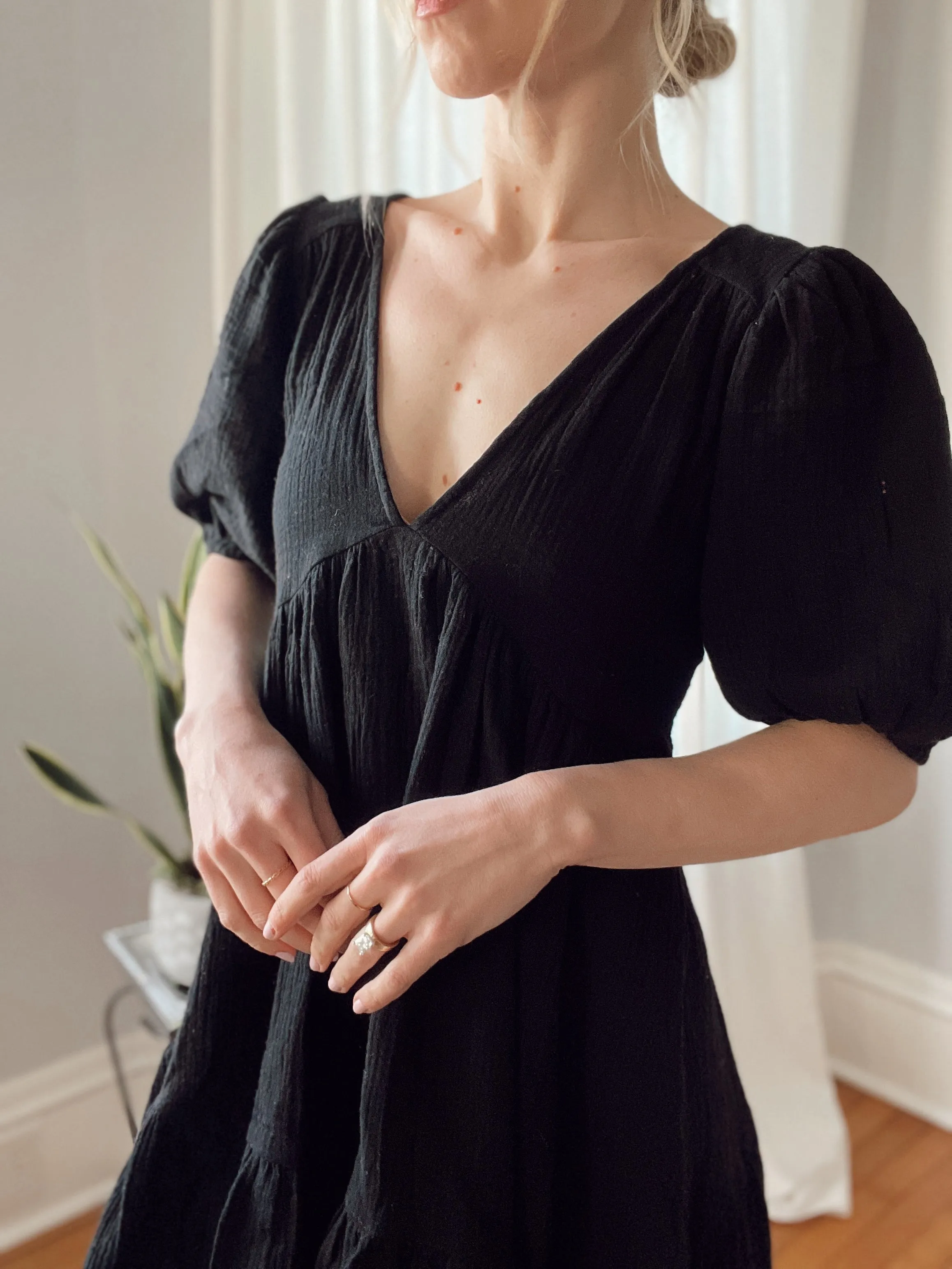 Penny Tiered Mini Black Dress