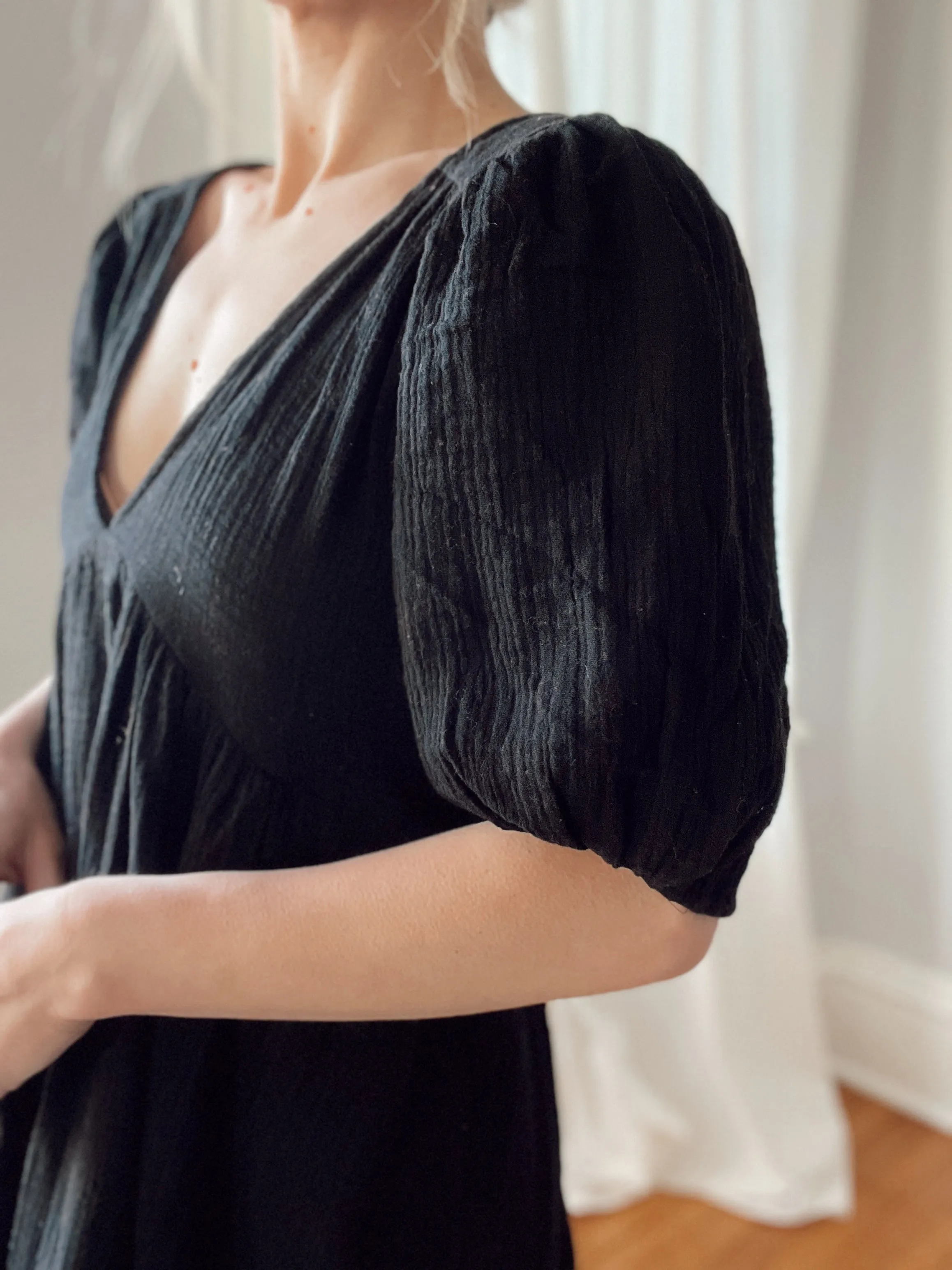 Penny Tiered Mini Black Dress