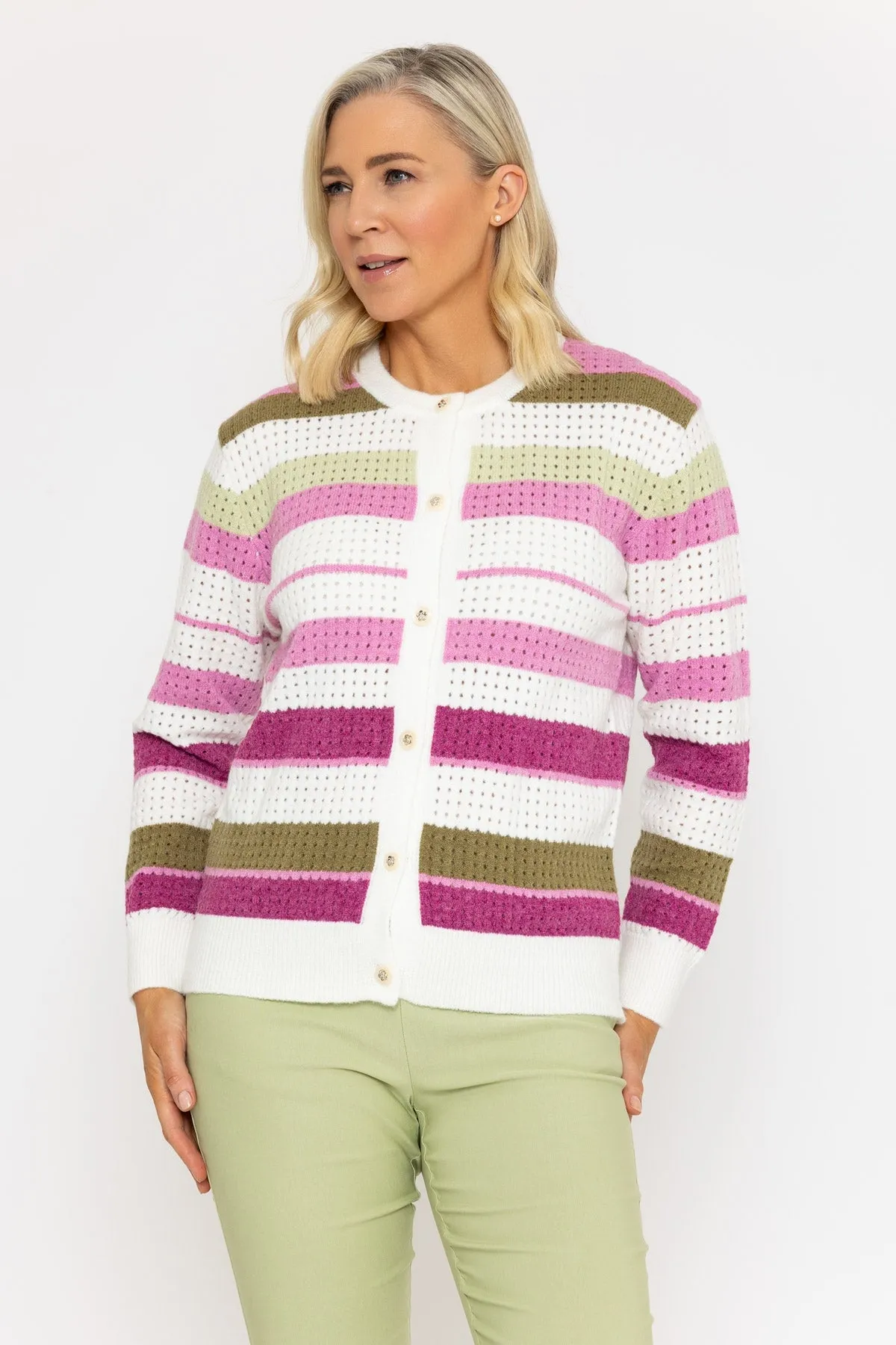 Pink & Green Stripe Cardigan