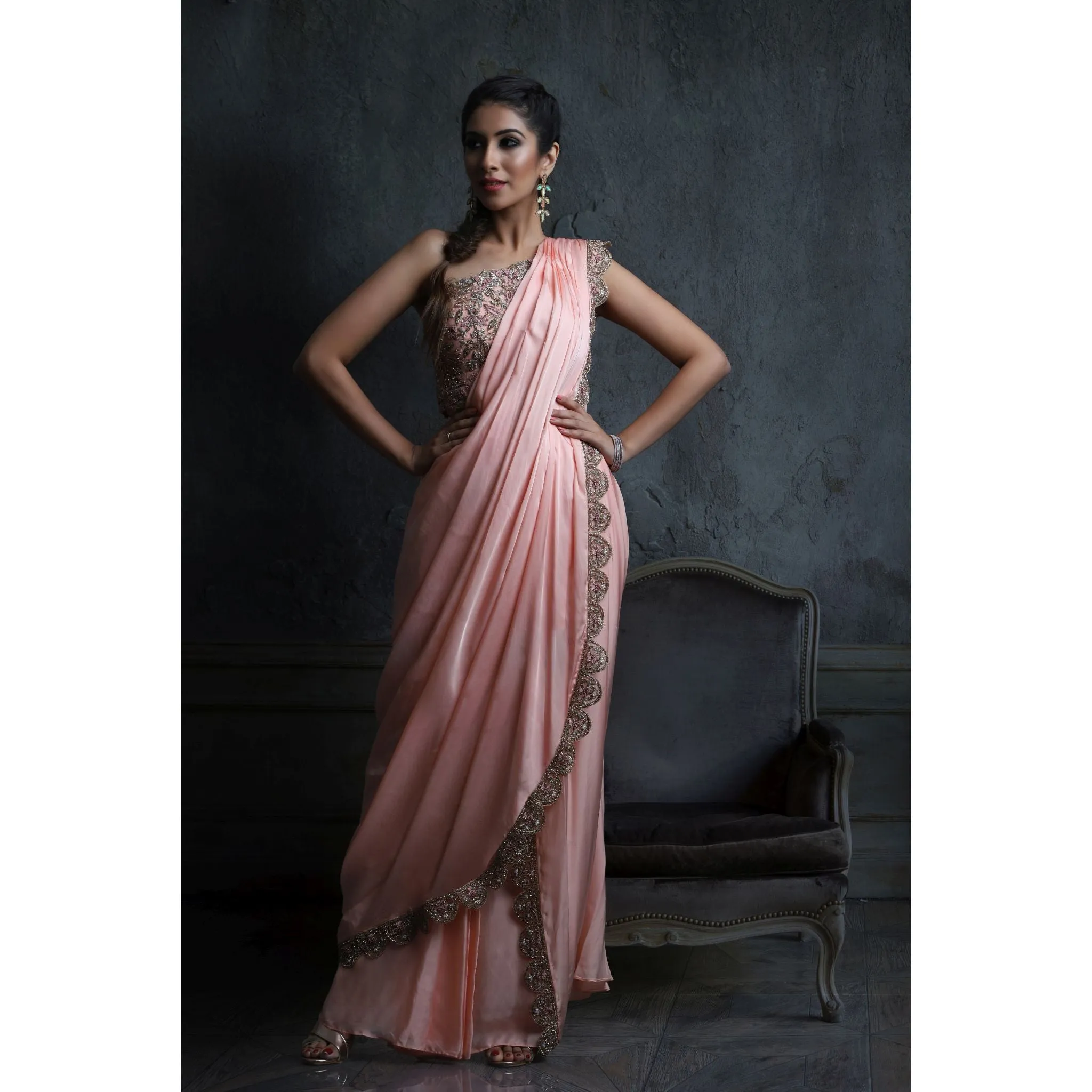 Pink Pre-Drapped Saree