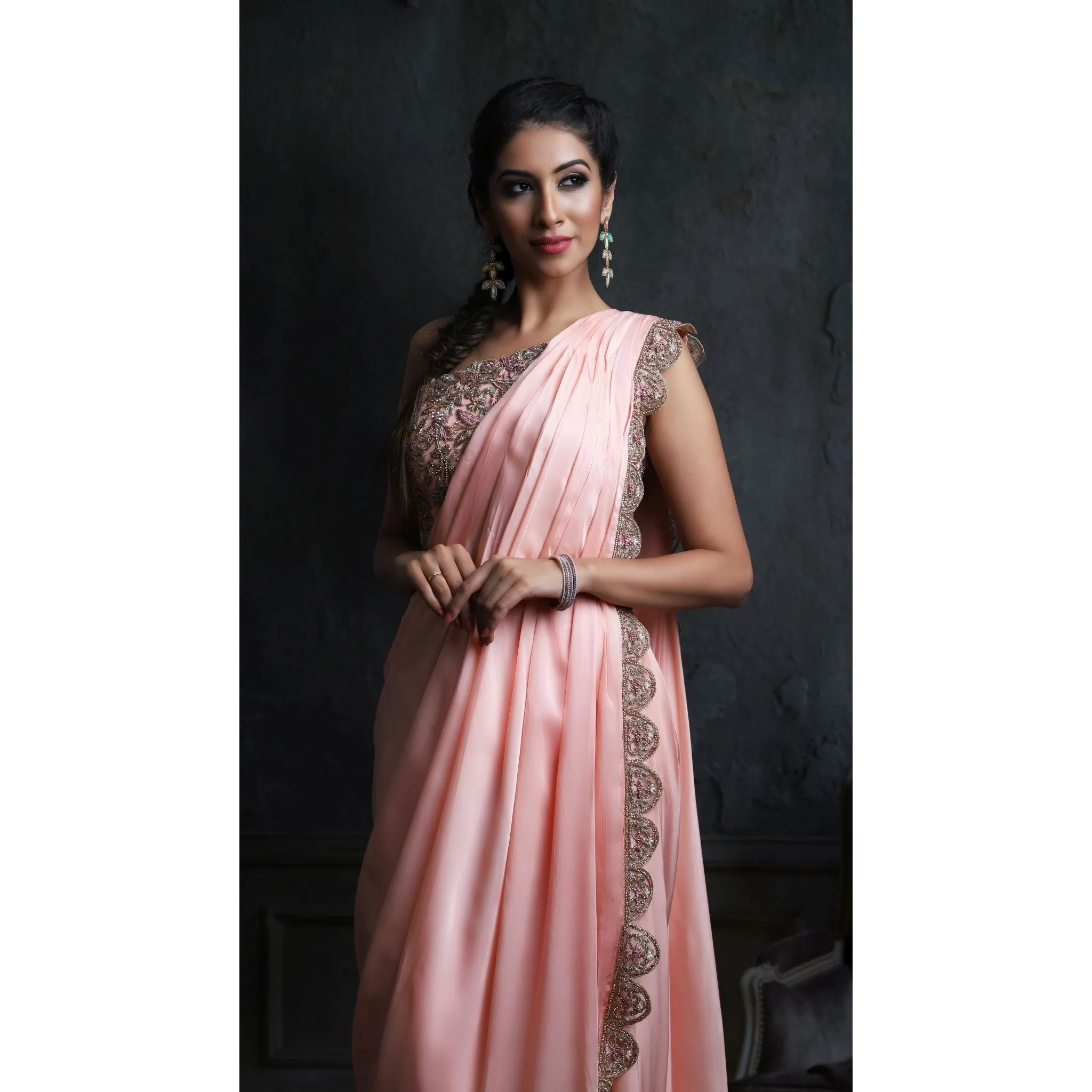 Pink Pre-Drapped Saree