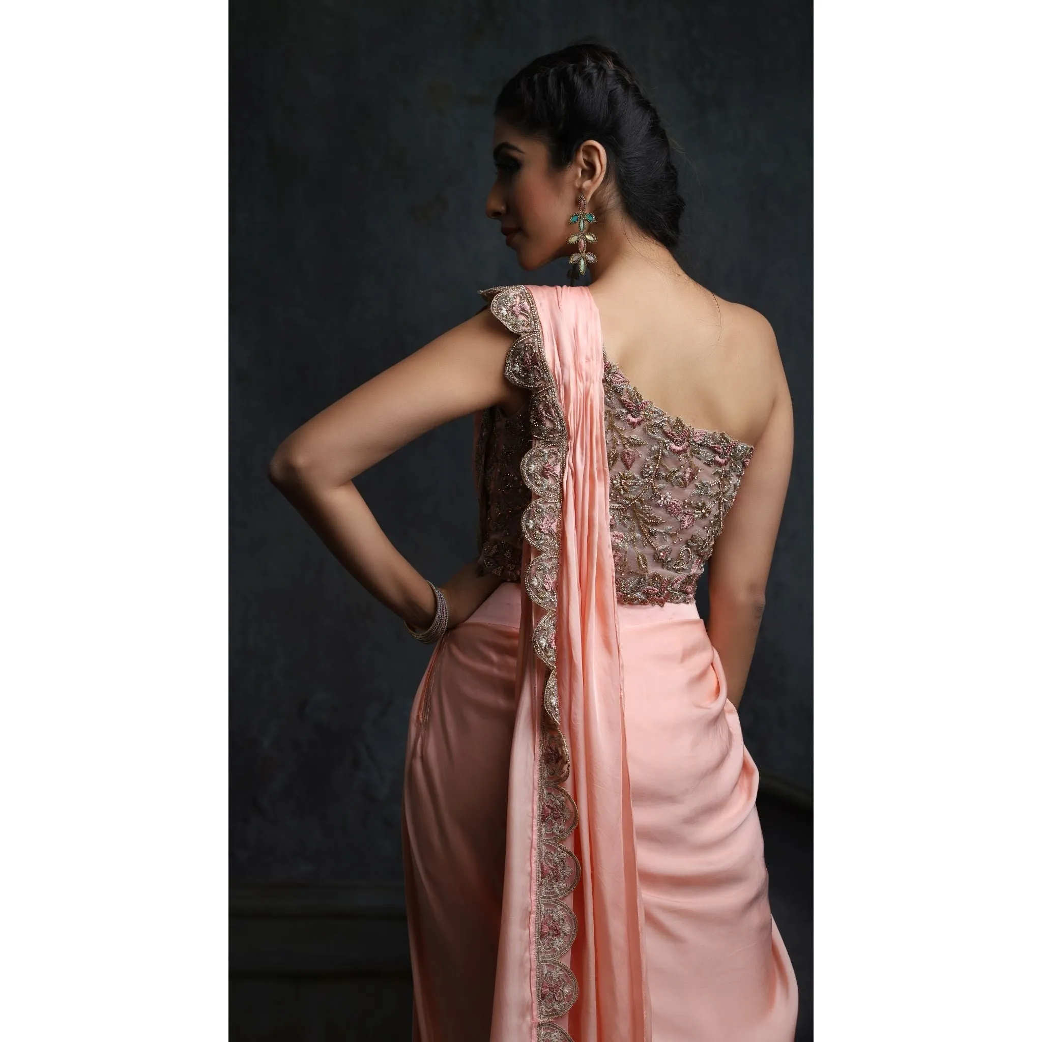 Pink Pre-Drapped Saree