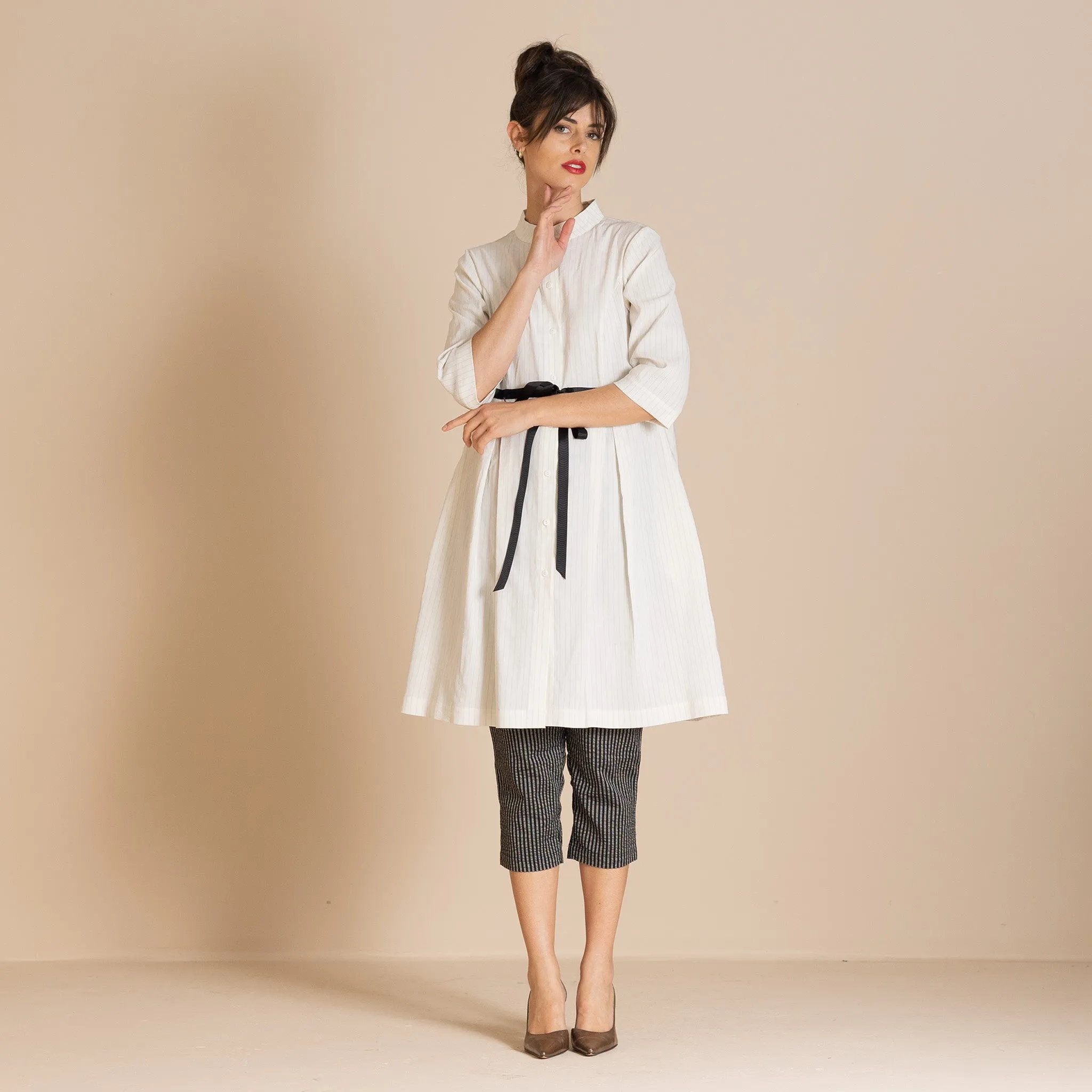 pinstripe concert monastic coat