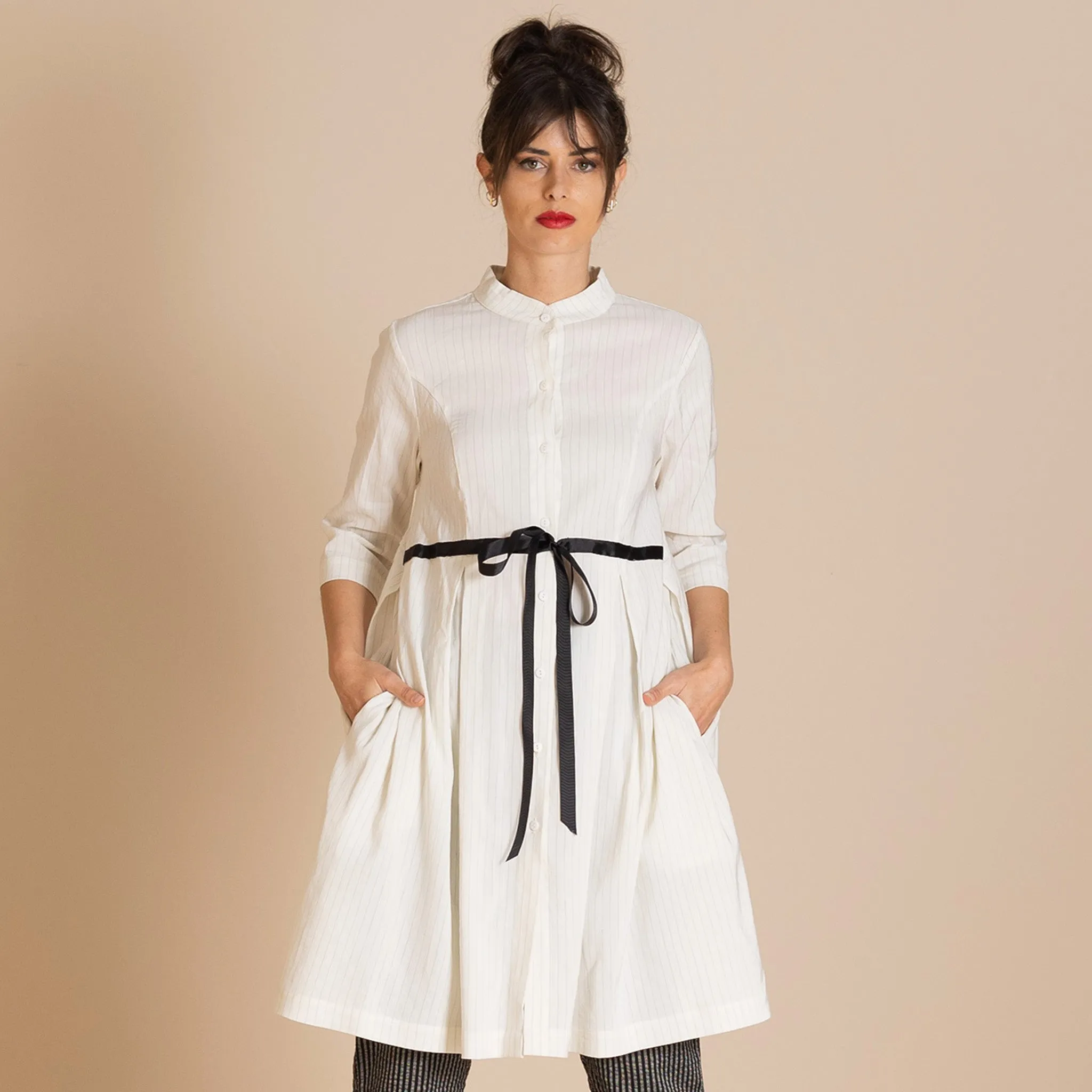 pinstripe concert monastic coat