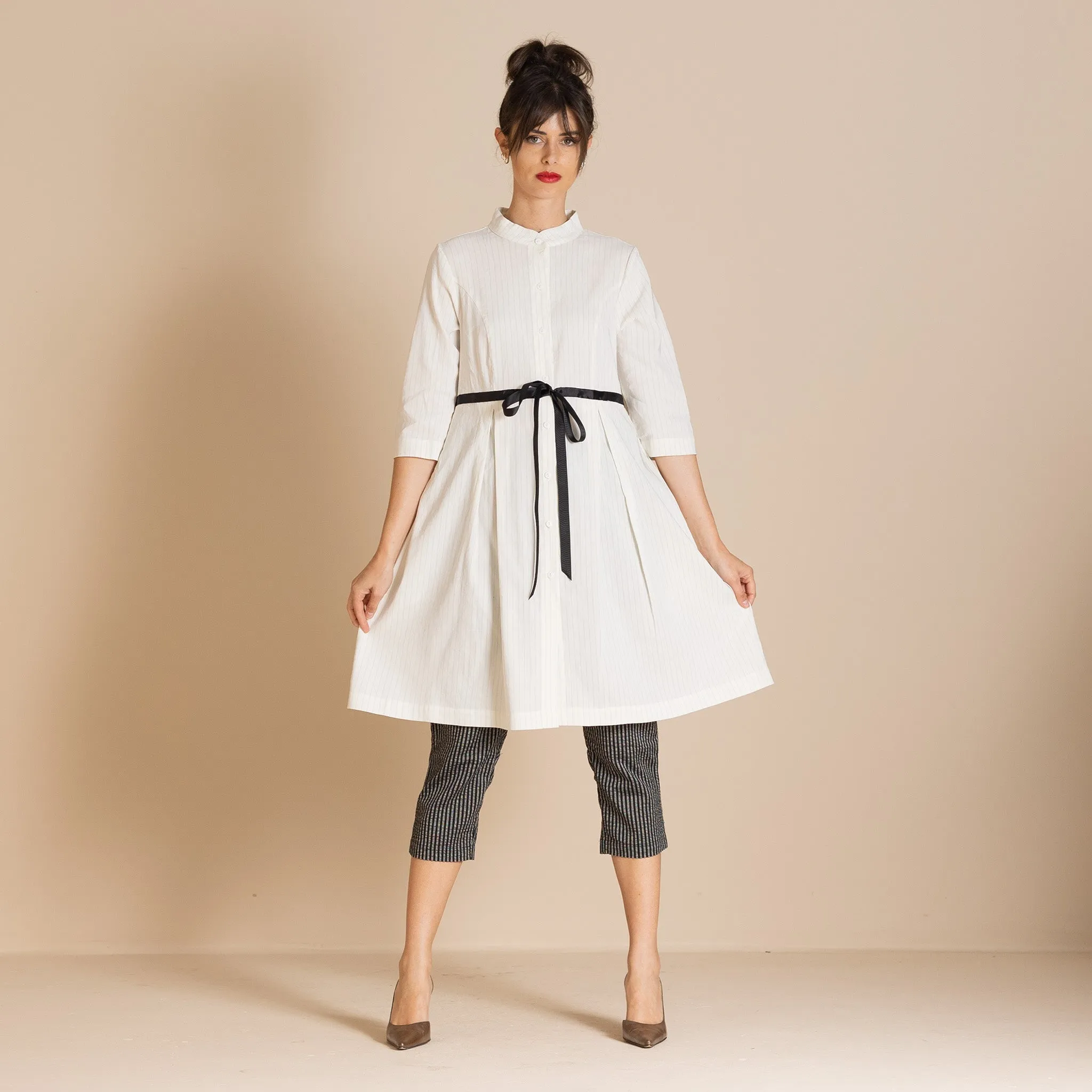 pinstripe concert monastic coat