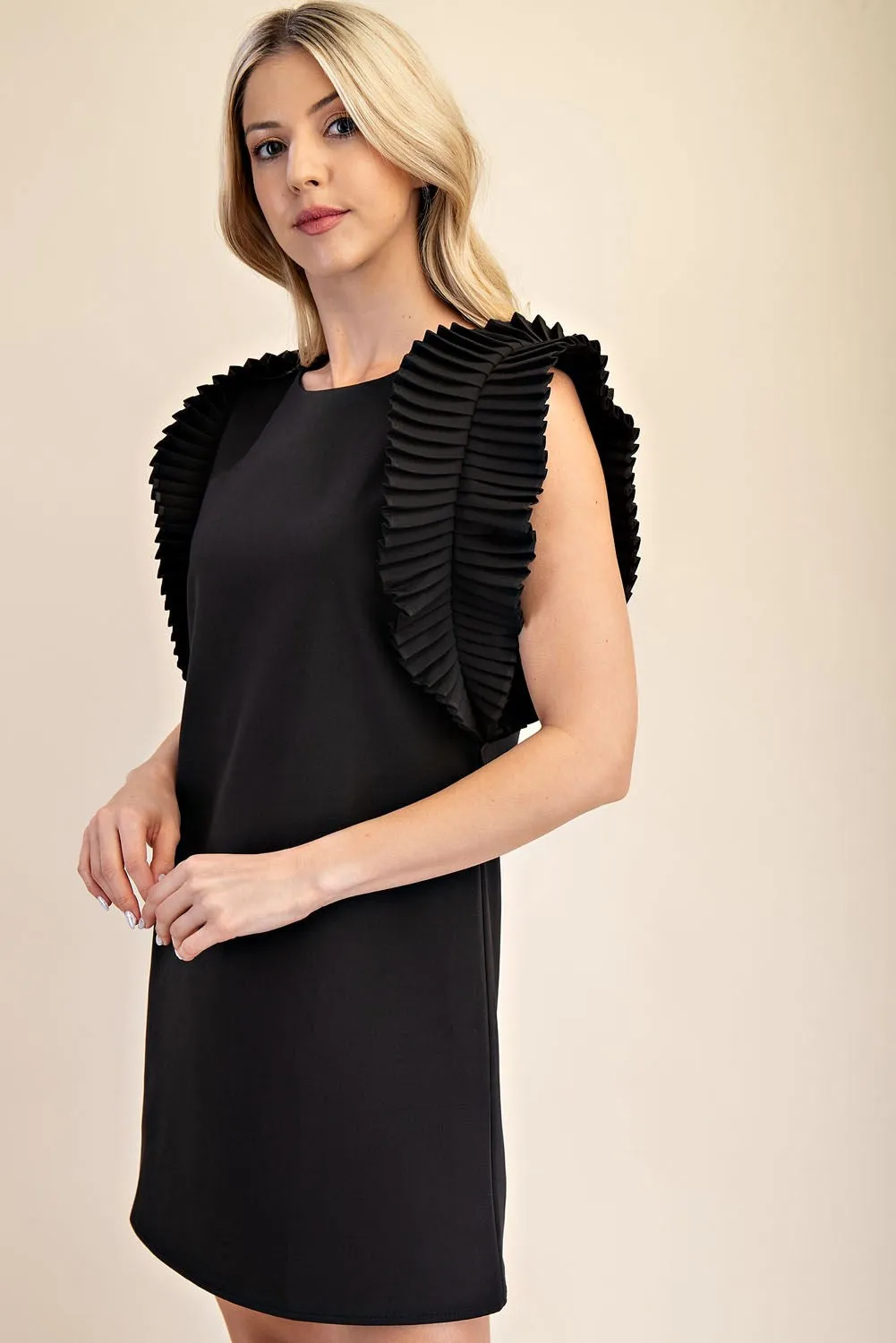 Pleated Shoulder Mini Dress