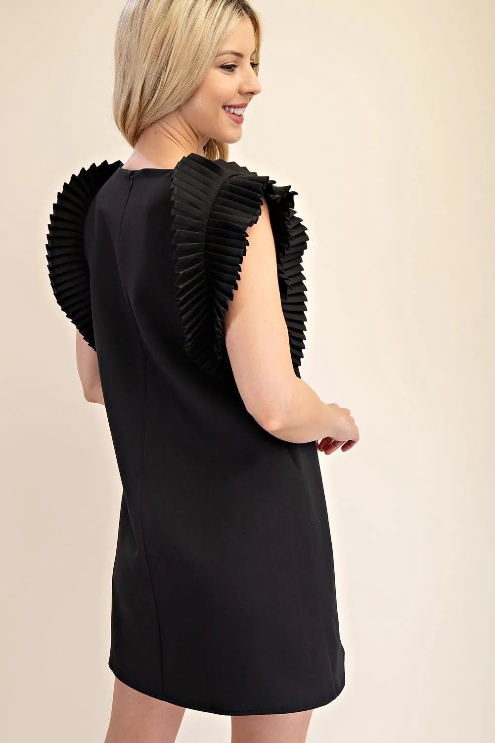 Pleated Shoulder Mini Dress