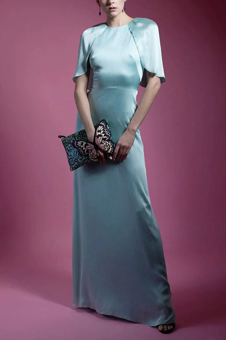 Plisse Chiffon Capelet Gown