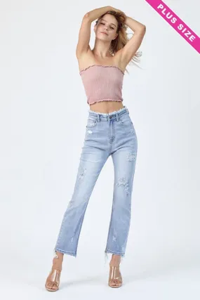 PLUS The Lauren Super High Rise Light Wash Distressed Denim