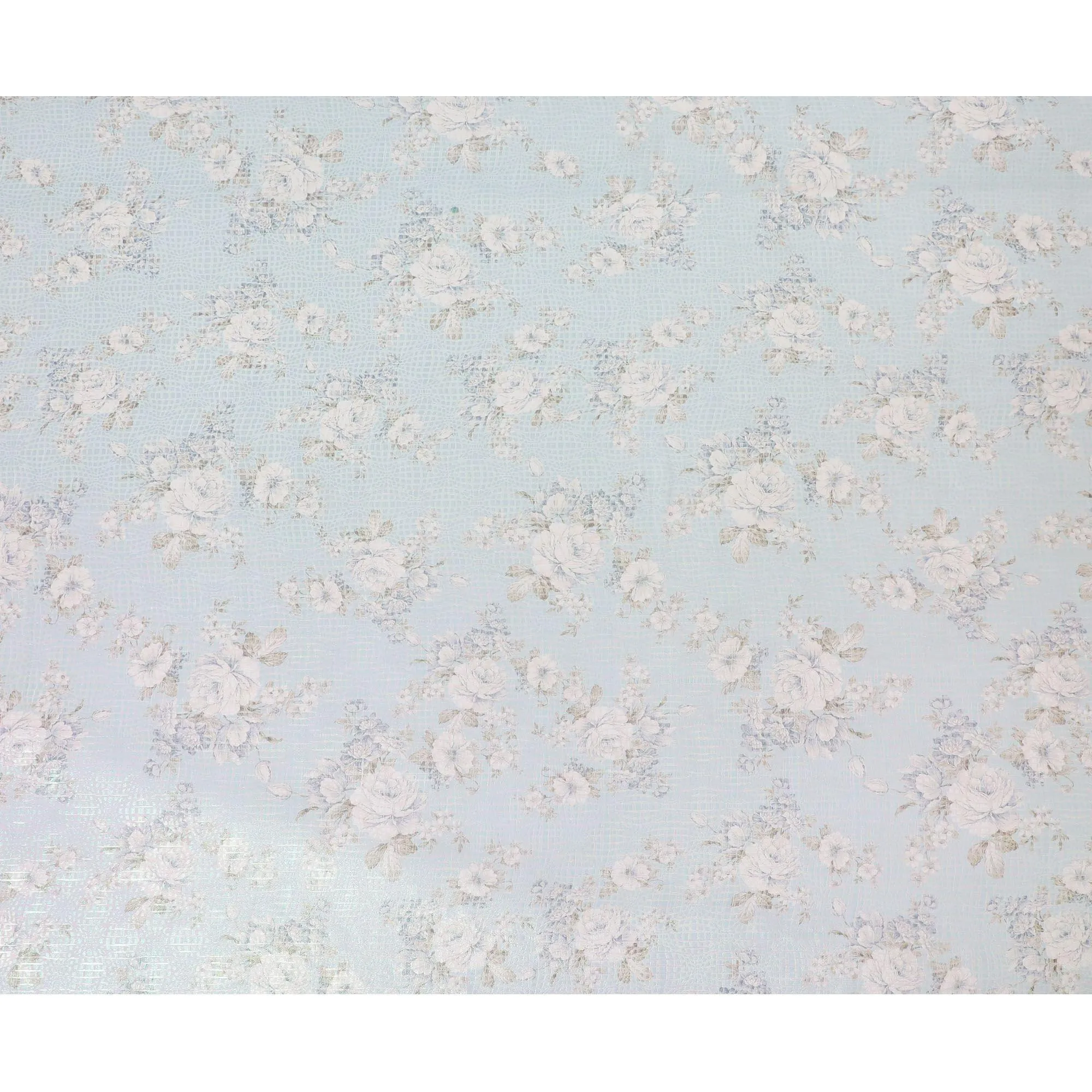 Powder blue Premium pure silk chiffon fabric with multicolor print having neon green metallic lurex in floral design-D15466