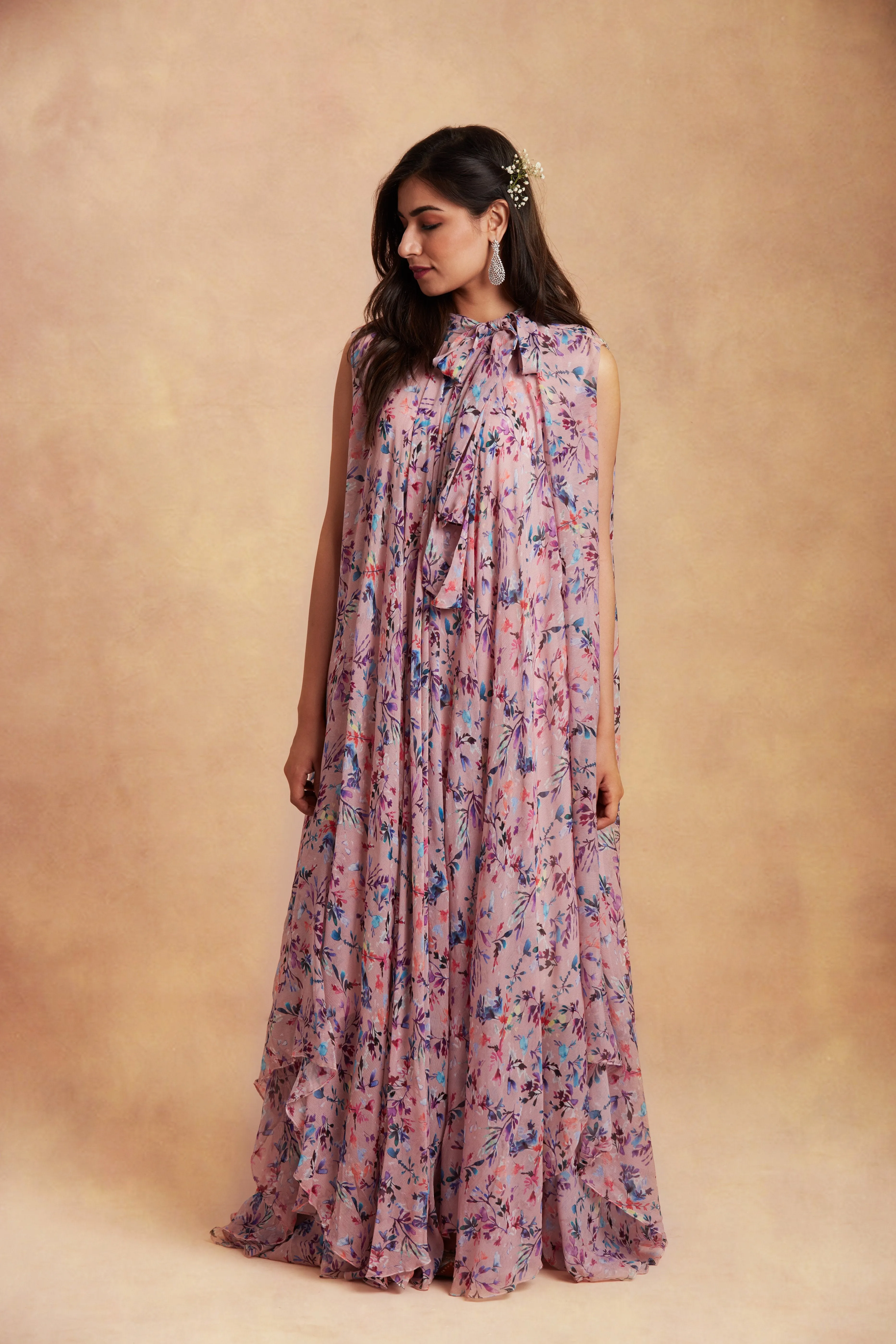 Printed Bow Tie Gown