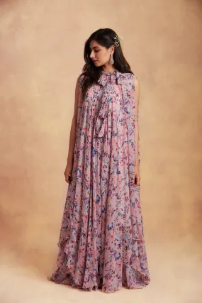 Printed Bow Tie Gown