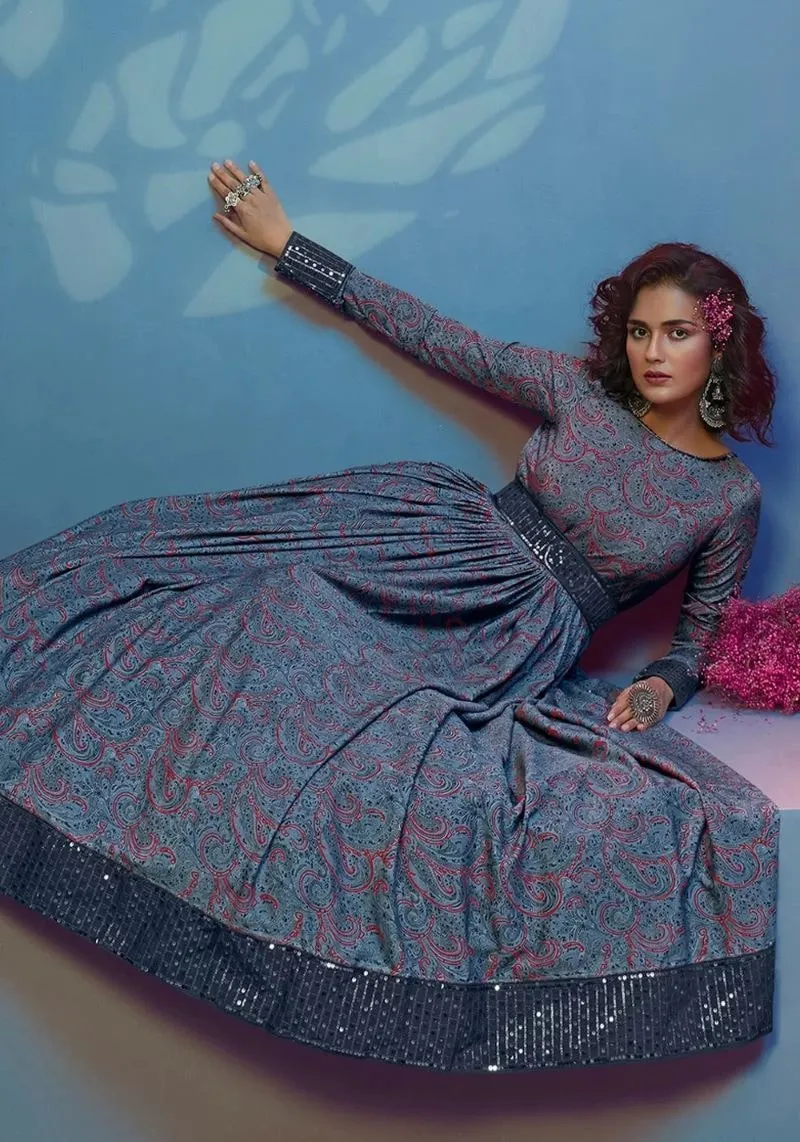 Printed Crepe Party Wear Designer Anarkali Gown
