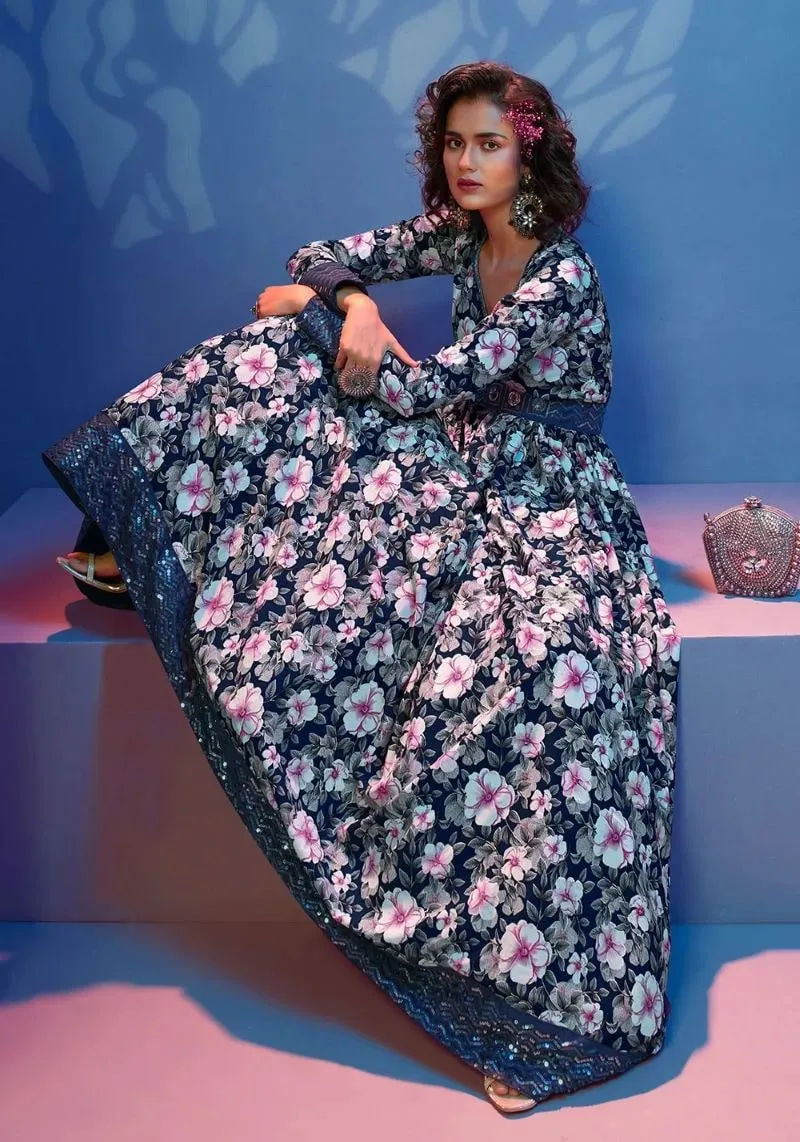 Printed Crepe Party Wear Designer Anarkali Gown
