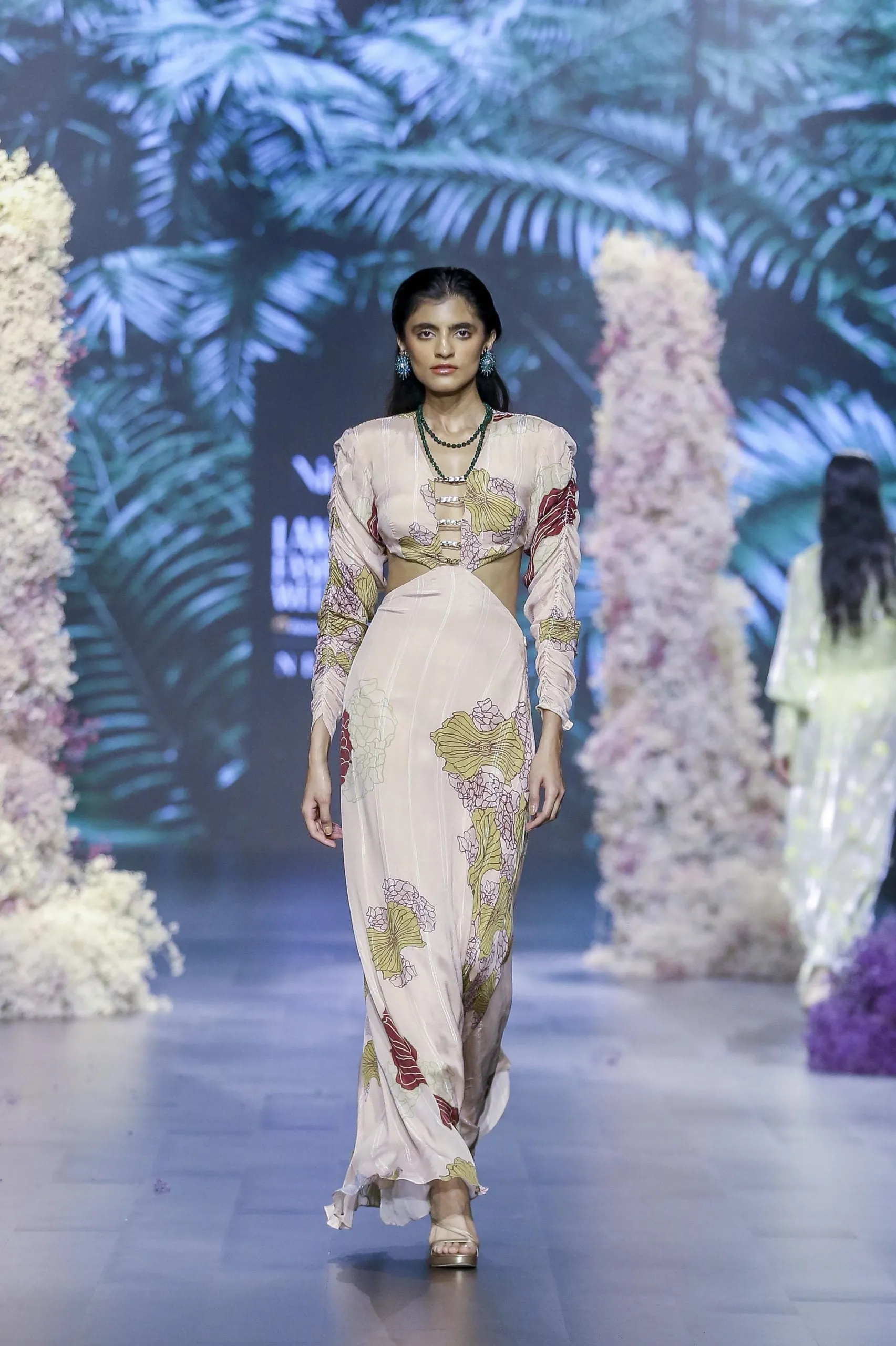 Printed Gown with Side Waist Cutouts