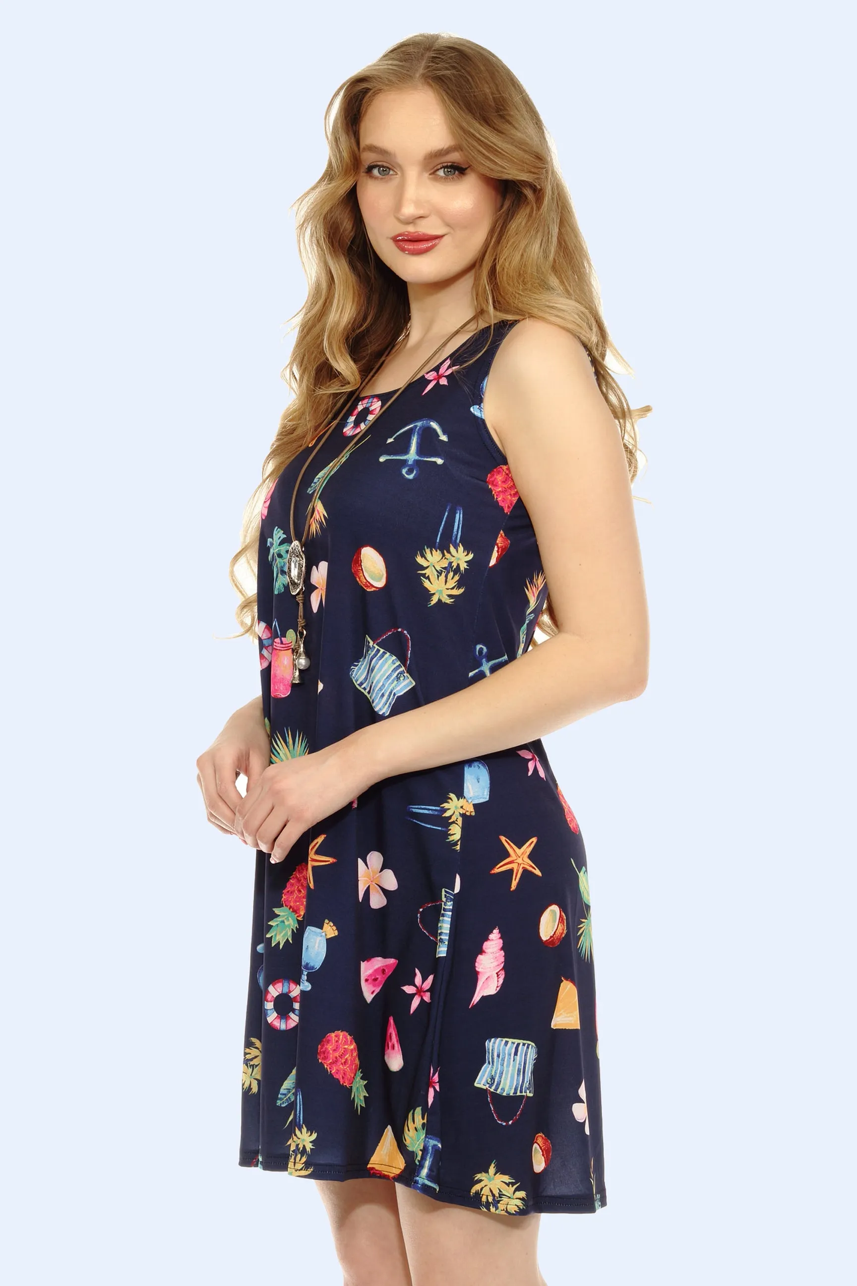 Printed Sleeveless Dress- 7003HT-TRD1-D019