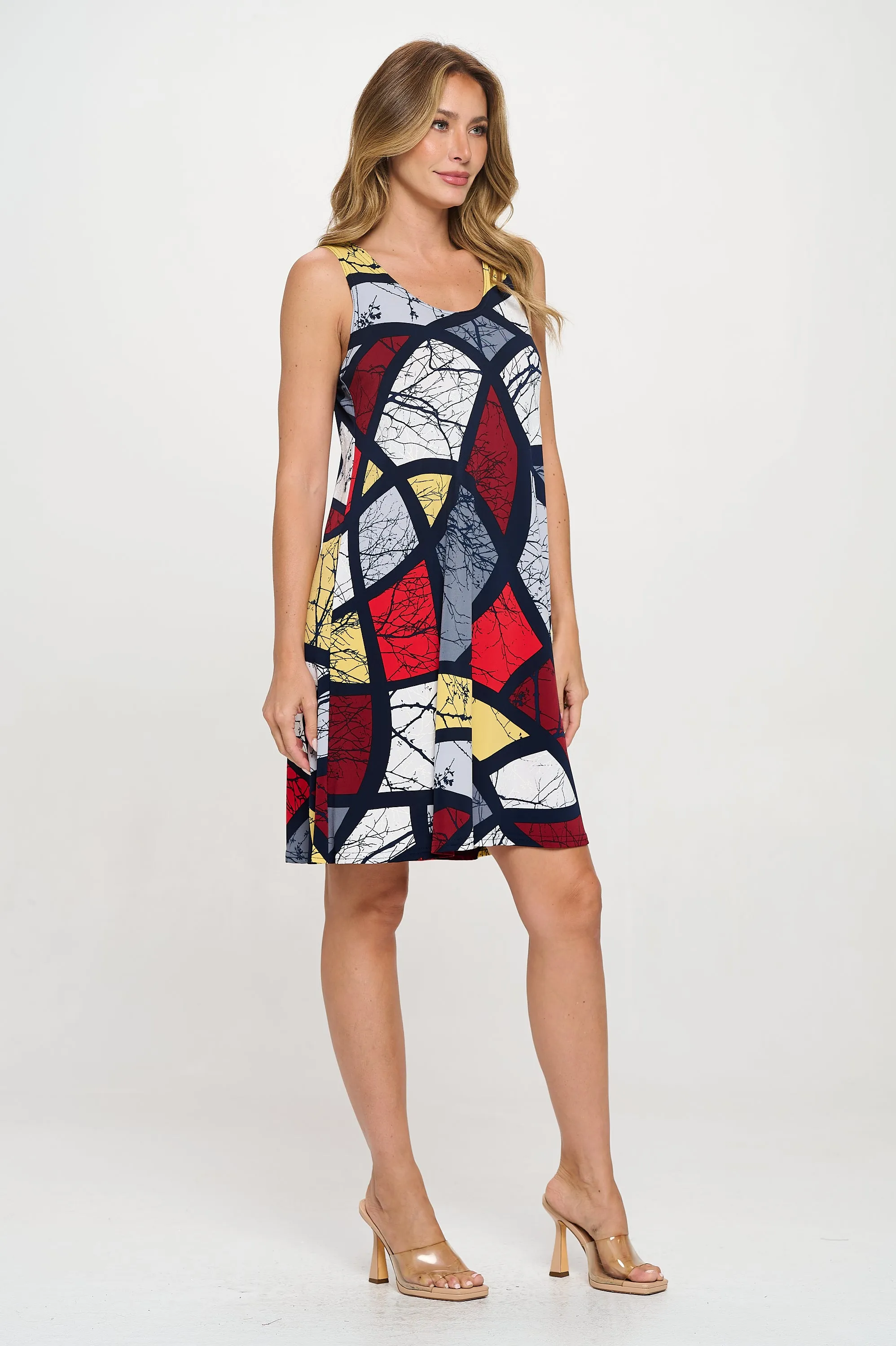 Printed Sleeveless Dress- 7003HT-TRP1-W450
