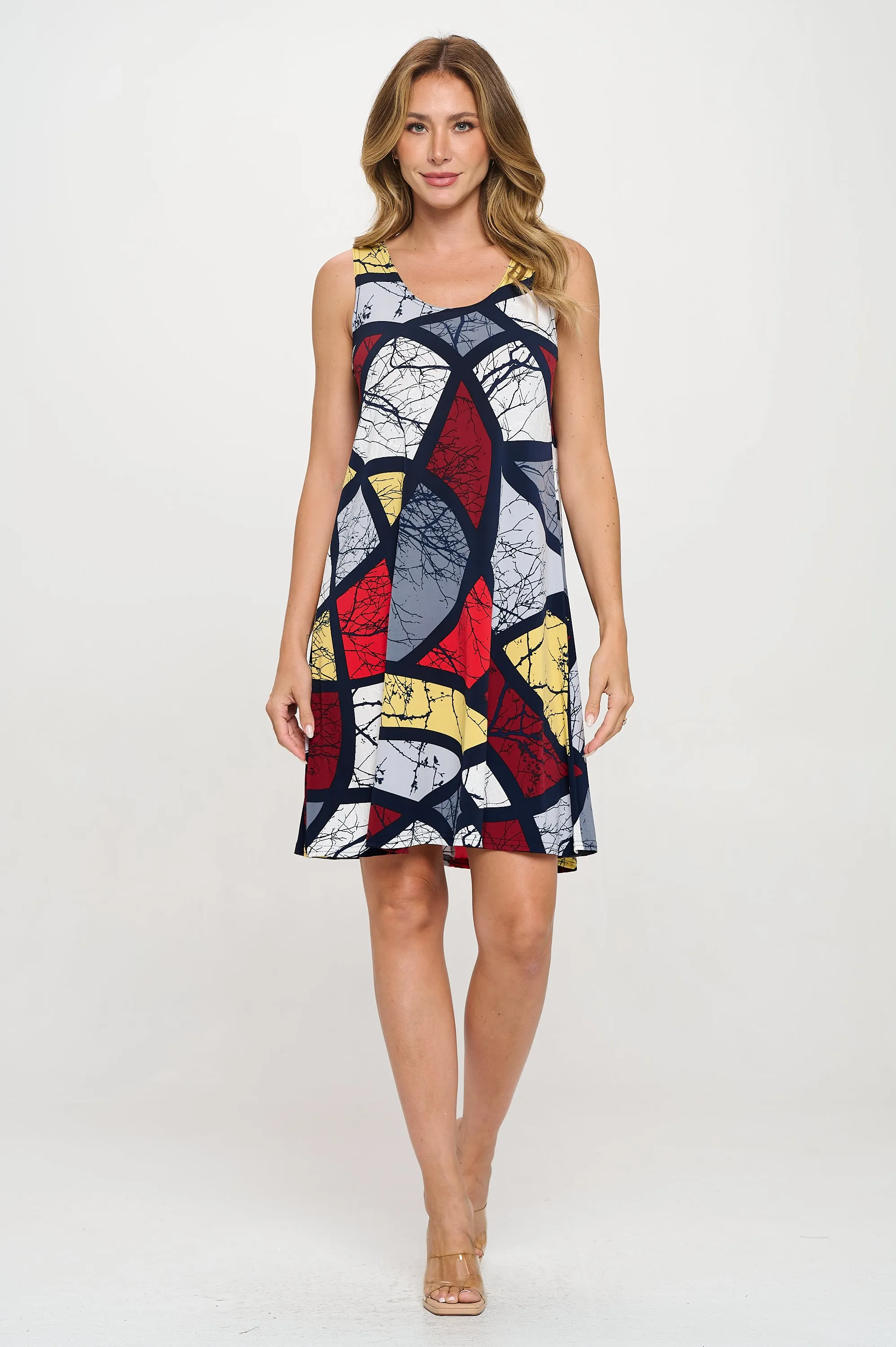 Printed Sleeveless Dress- 7003HT-TRP1-W450