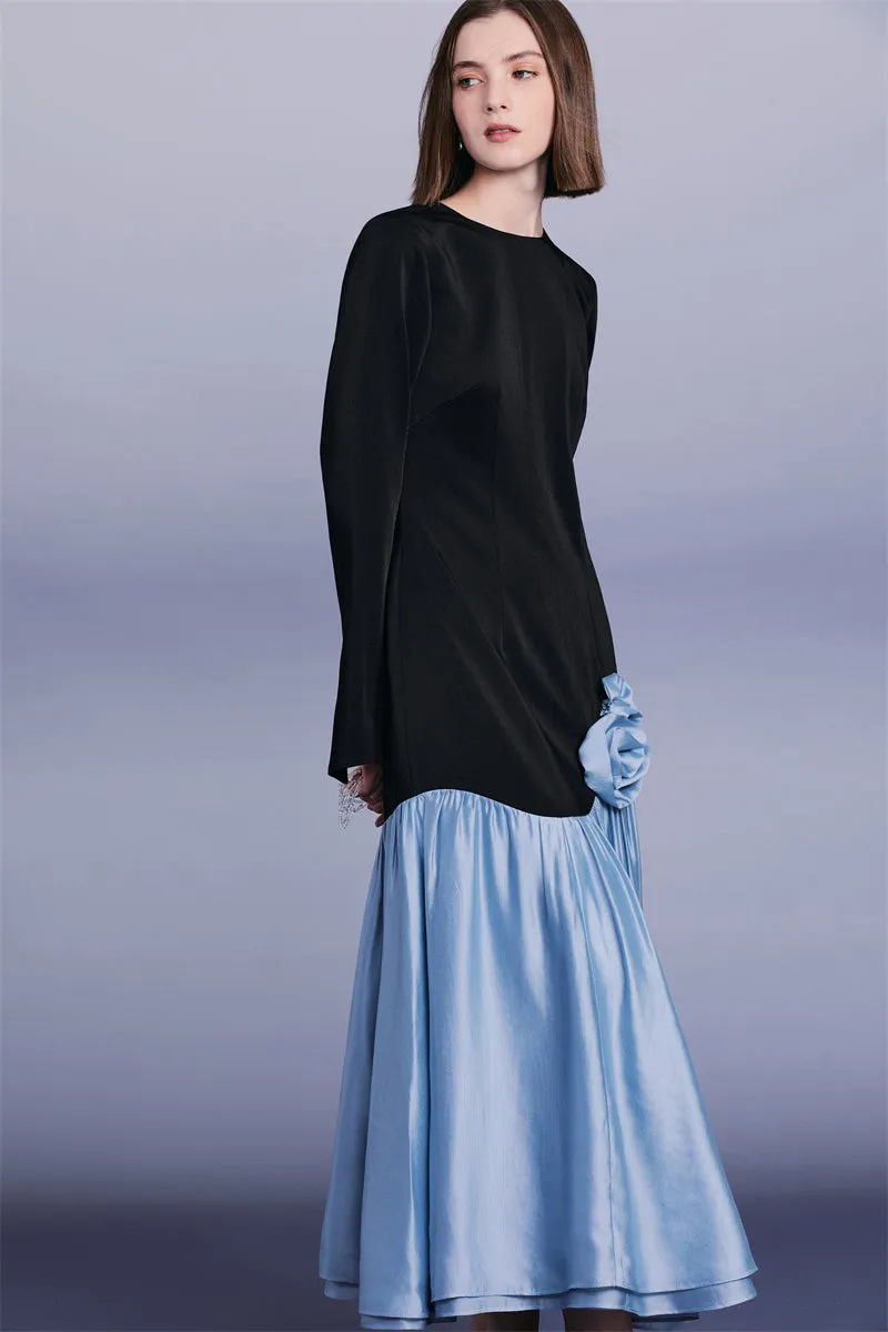 PURITY  elegant handmade floral panels slim-fit long-sleeved fishtail dress- Niche
