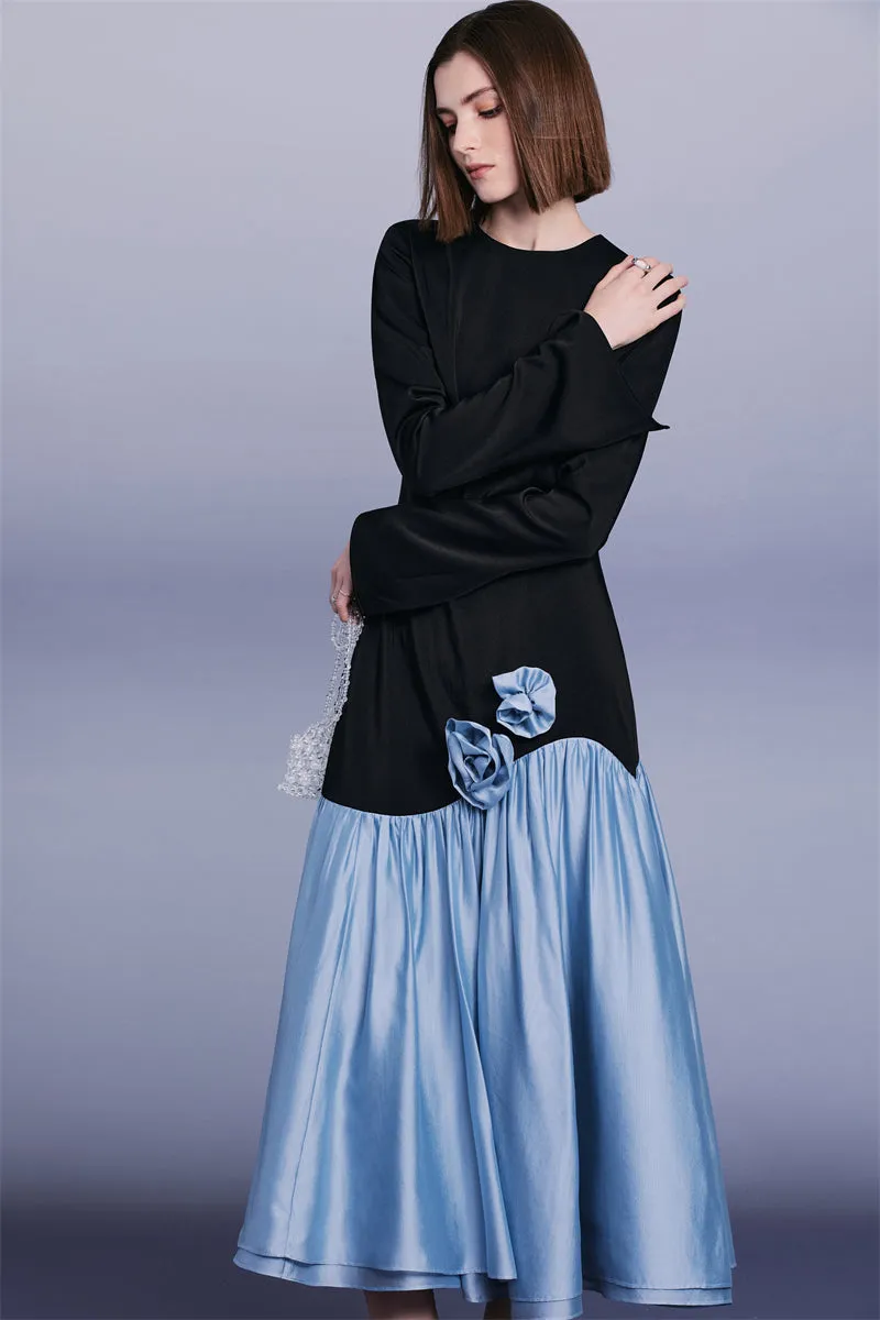 PURITY  elegant handmade floral panels slim-fit long-sleeved fishtail dress- Niche