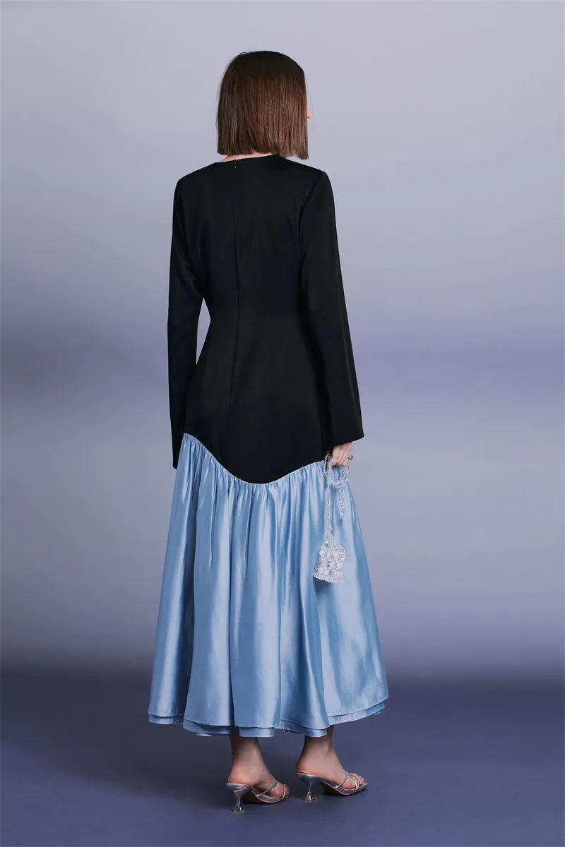 PURITY  elegant handmade floral panels slim-fit long-sleeved fishtail dress- Niche