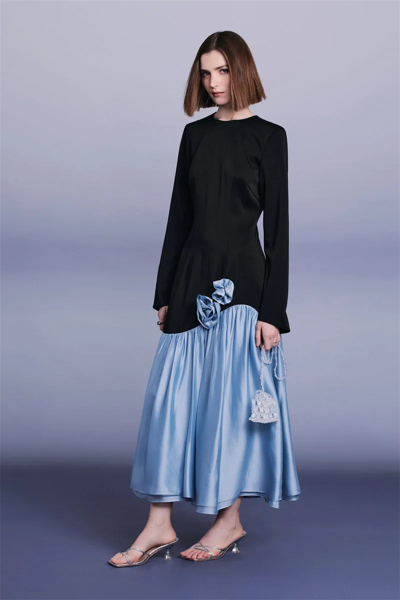 PURITY  elegant handmade floral panels slim-fit long-sleeved fishtail dress- Niche