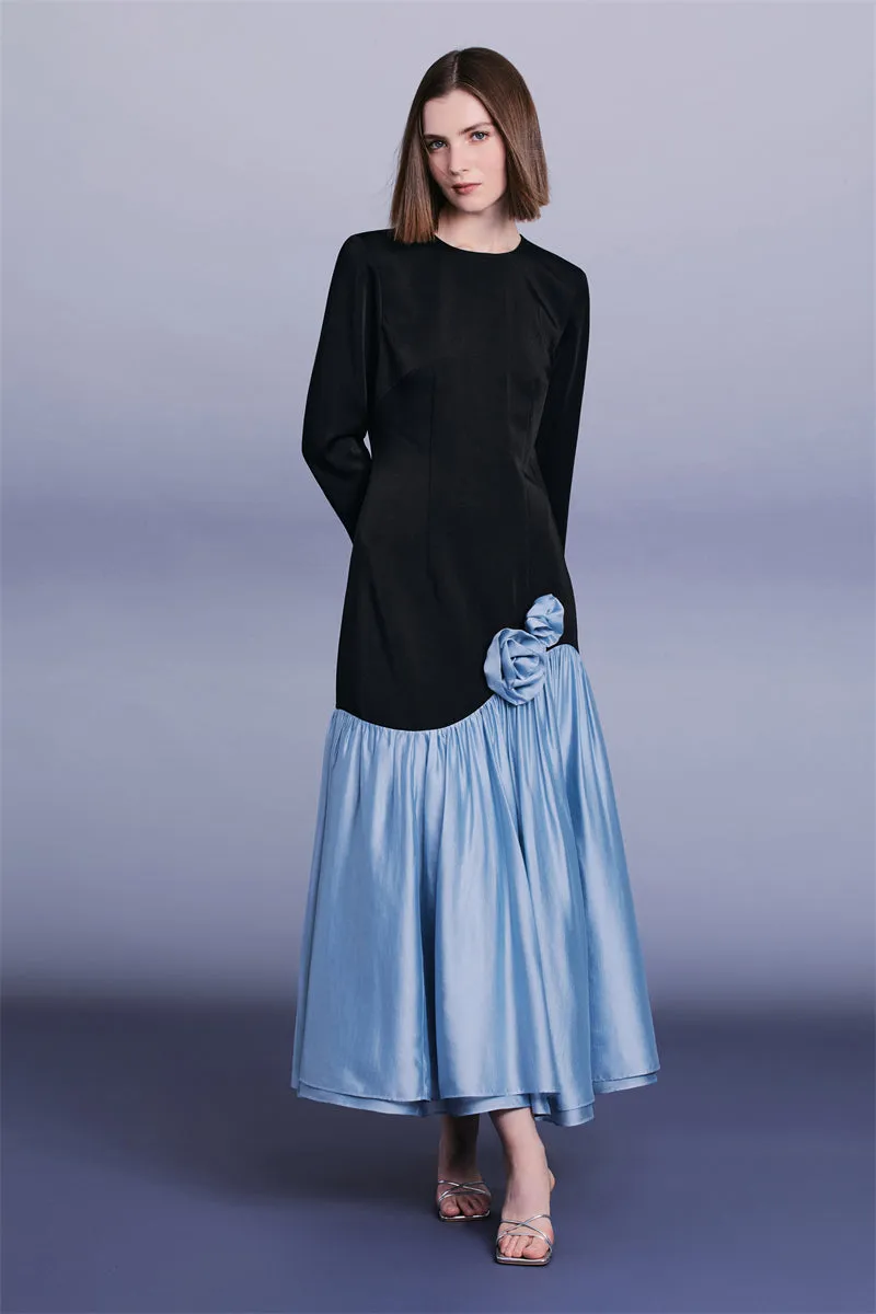 PURITY  elegant handmade floral panels slim-fit long-sleeved fishtail dress- Niche