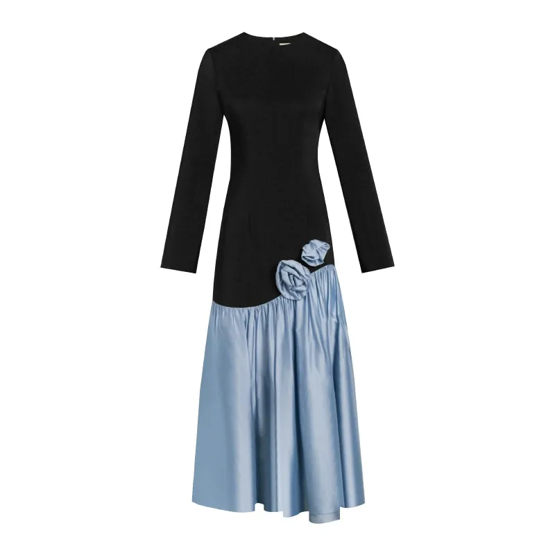 PURITY  elegant handmade floral panels slim-fit long-sleeved fishtail dress- Niche