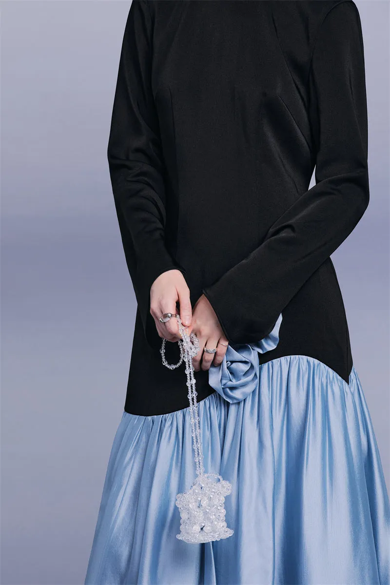 PURITY  elegant handmade floral panels slim-fit long-sleeved fishtail dress- Niche