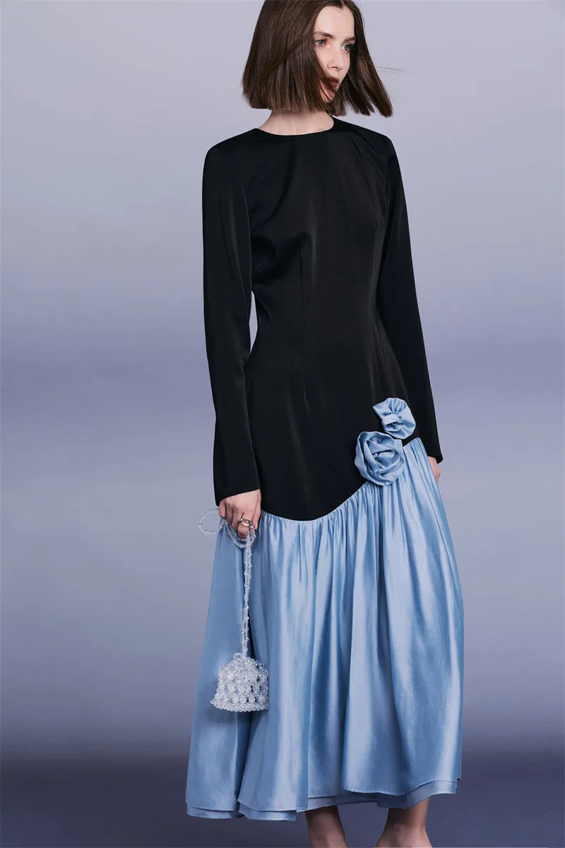 PURITY  elegant handmade floral panels slim-fit long-sleeved fishtail dress- Niche