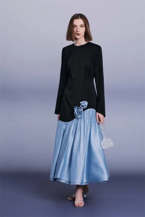 PURITY  elegant handmade floral panels slim-fit long-sleeved fishtail dress- Niche