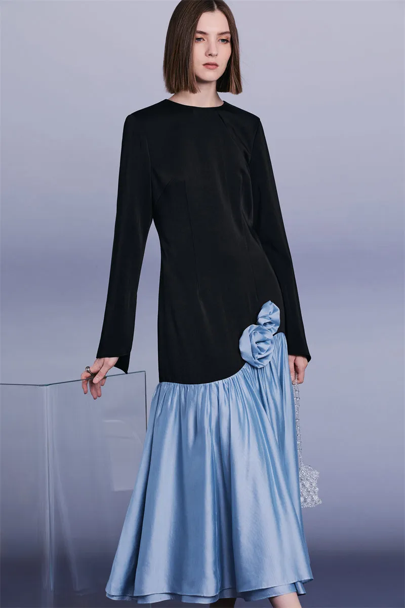 PURITY  elegant handmade floral panels slim-fit long-sleeved fishtail dress- Niche