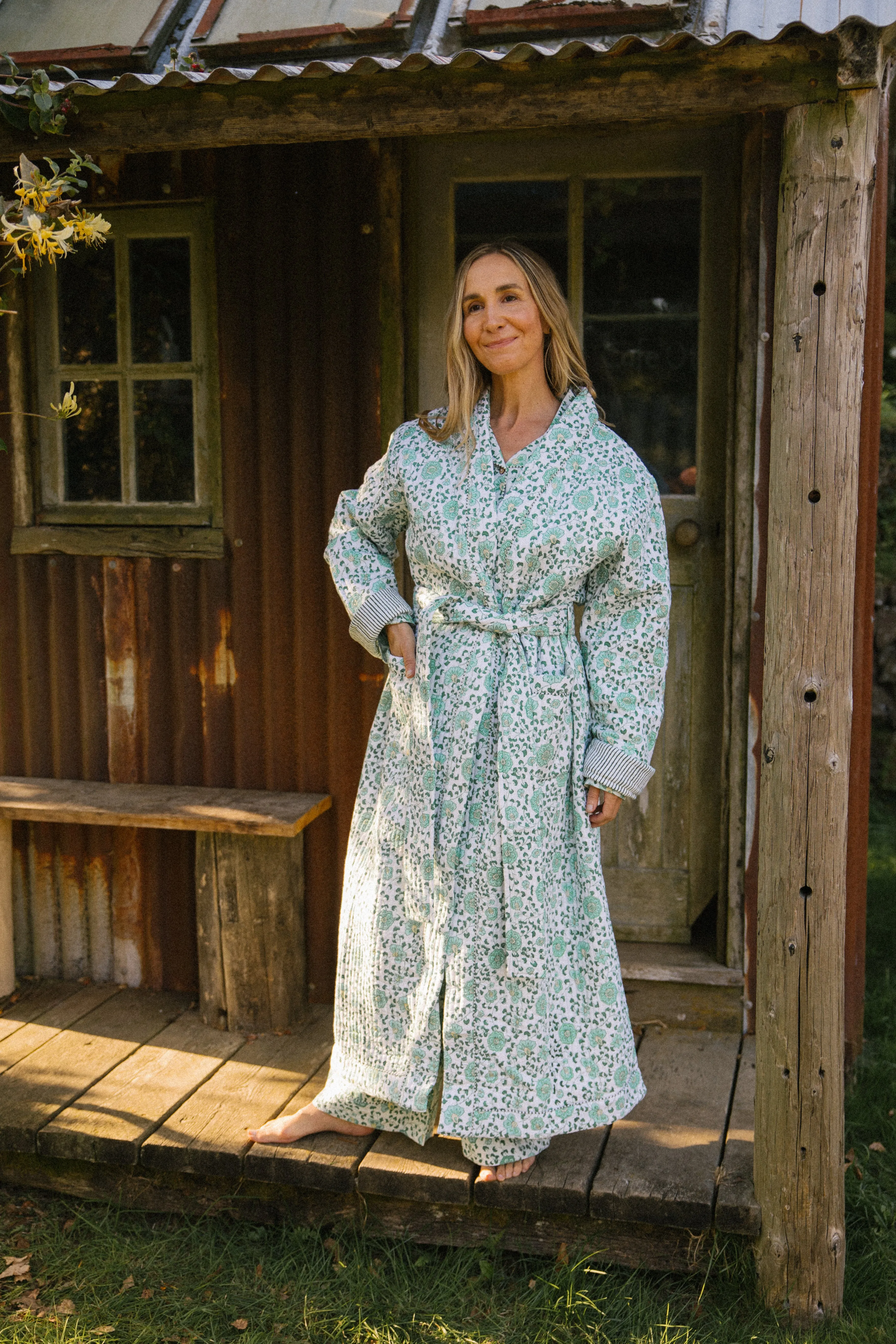 Quilted Dressing Gown - Petala Green