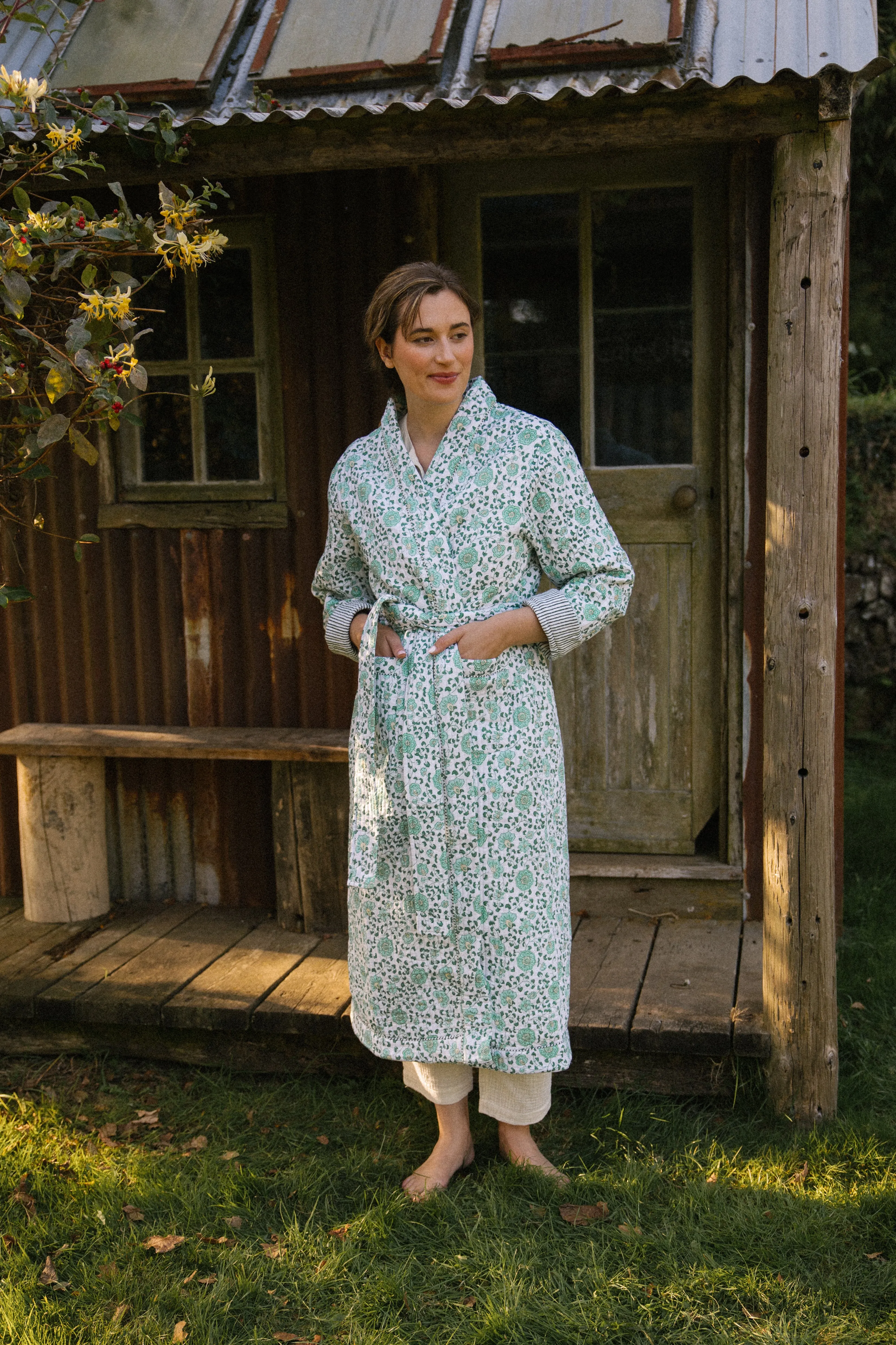 Quilted Dressing Gown - Petala Green