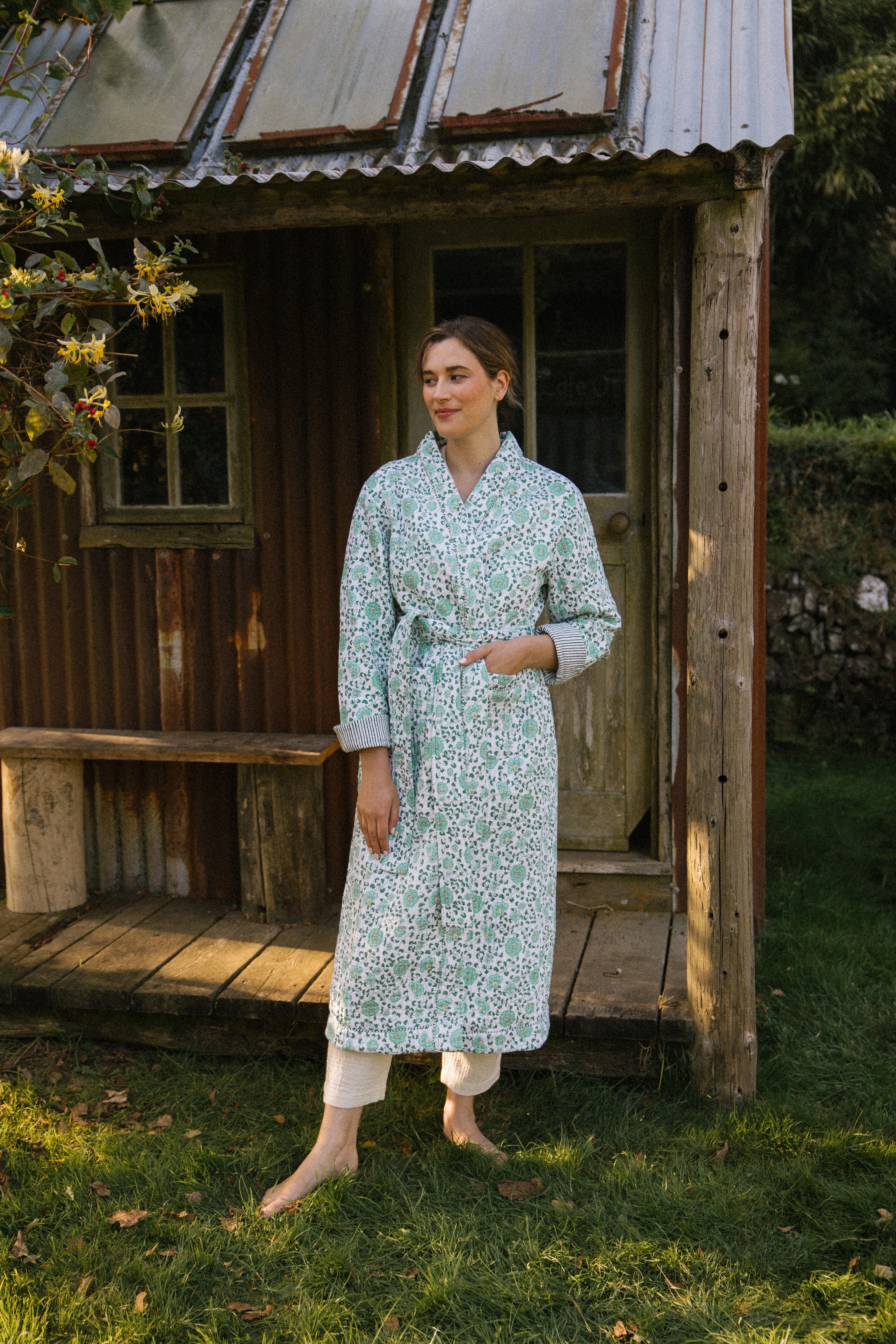 Quilted Dressing Gown - Petala Green