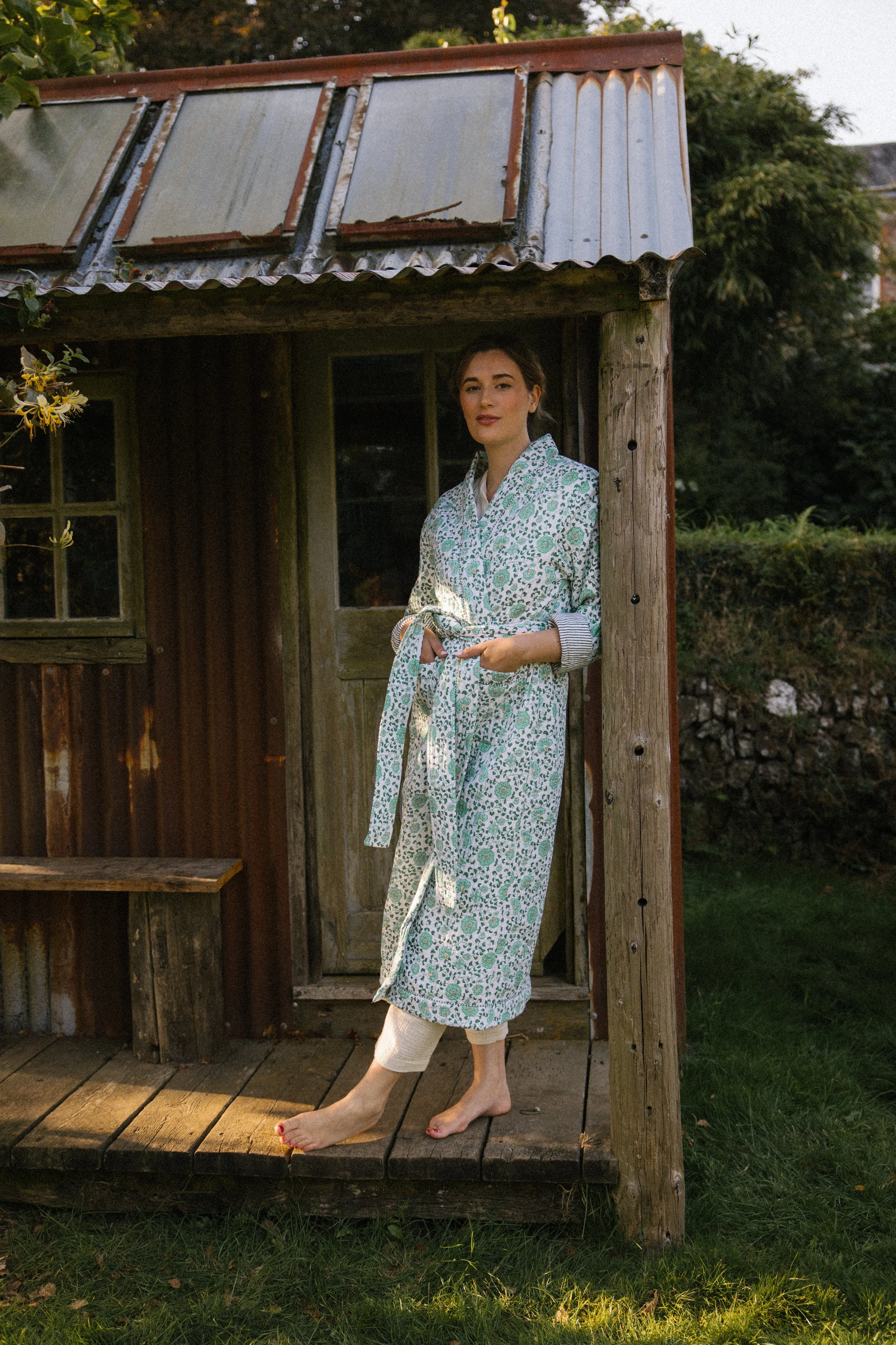 Quilted Dressing Gown - Petala Green