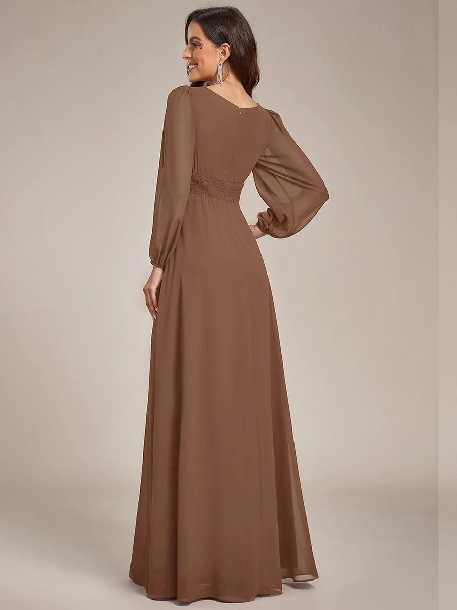 Rachel boat neck full sleeve evening or bridesmaid gown