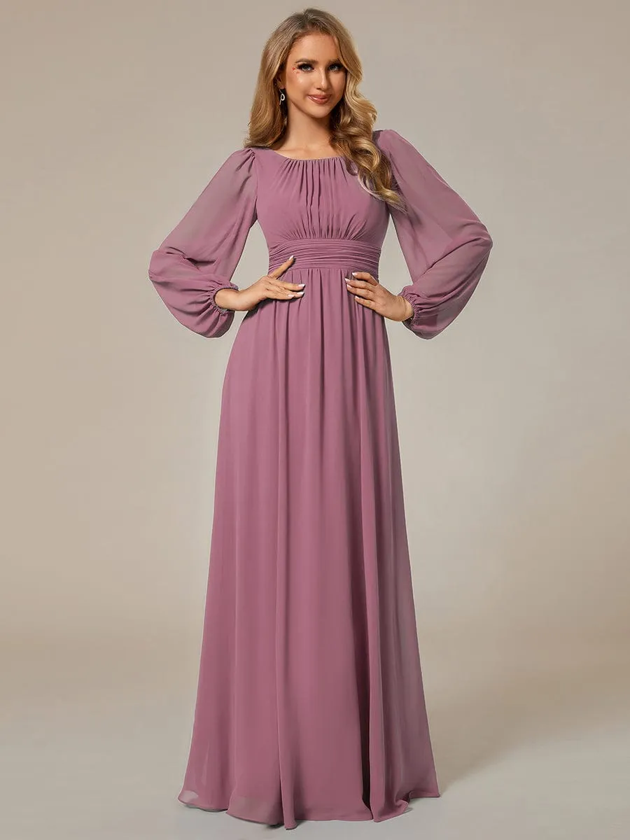 Rachel boat neck full sleeve evening or bridesmaid gown