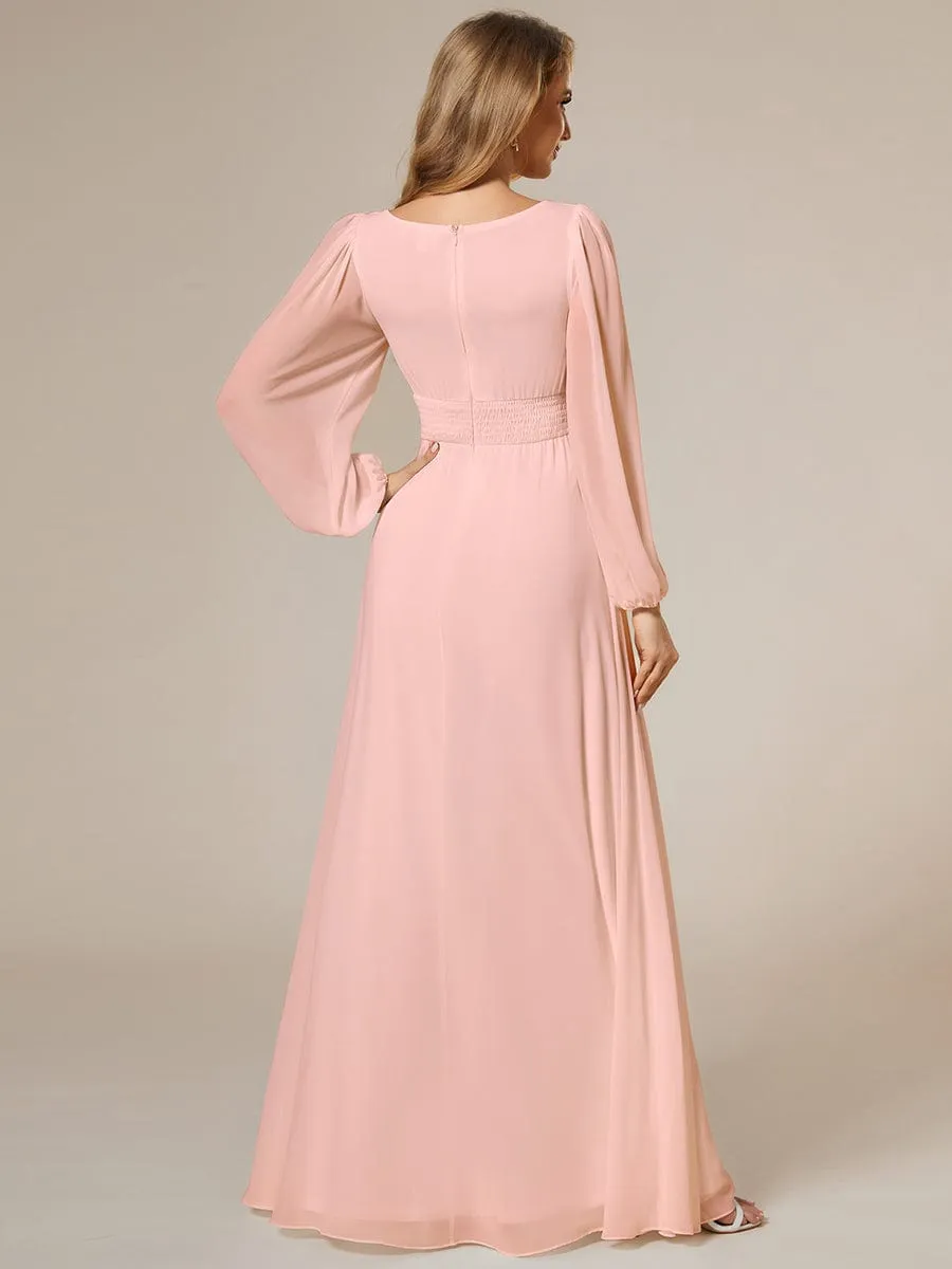 Rachel boat neck full sleeve evening or bridesmaid gown